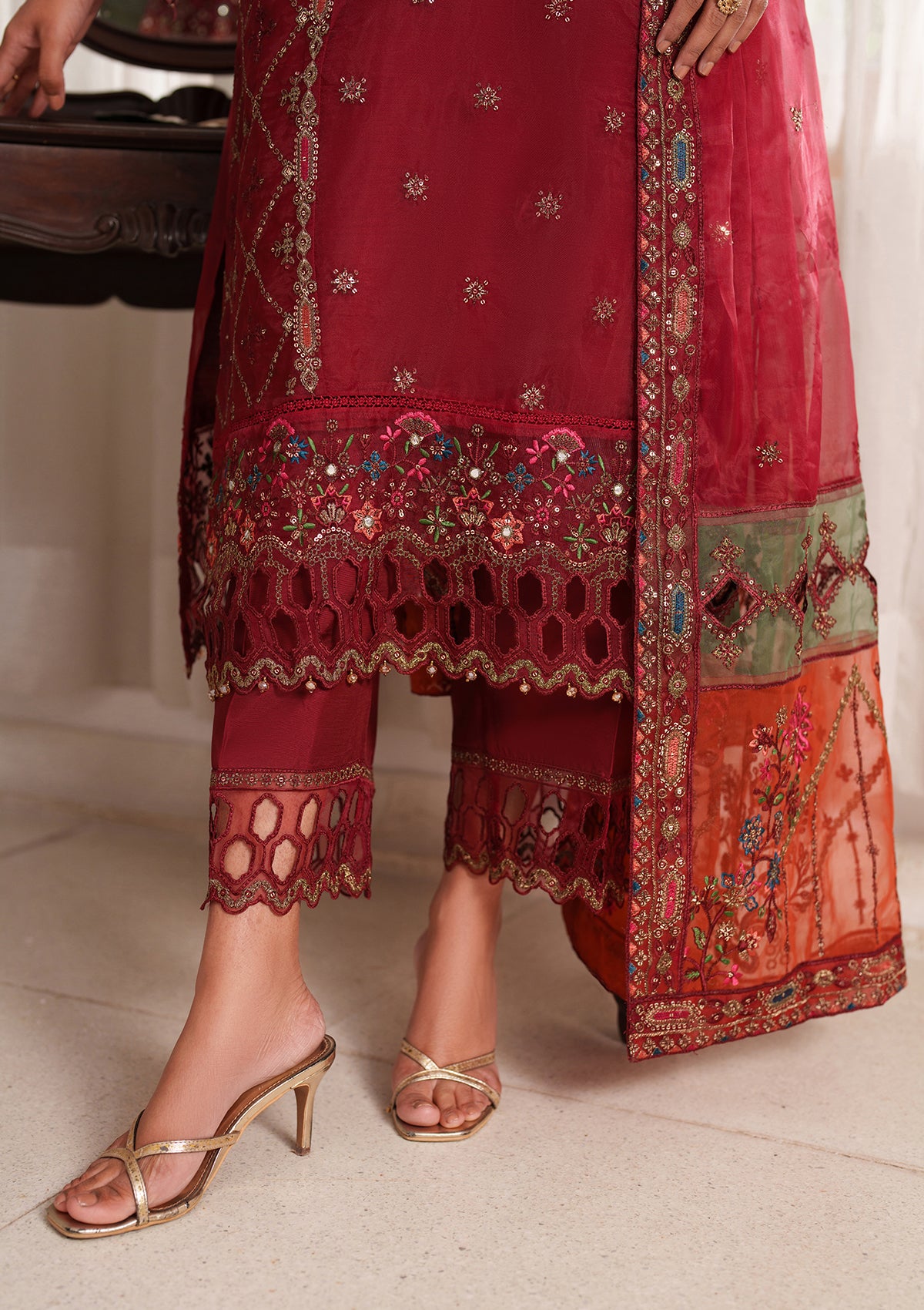 organza Kurta Set in Red