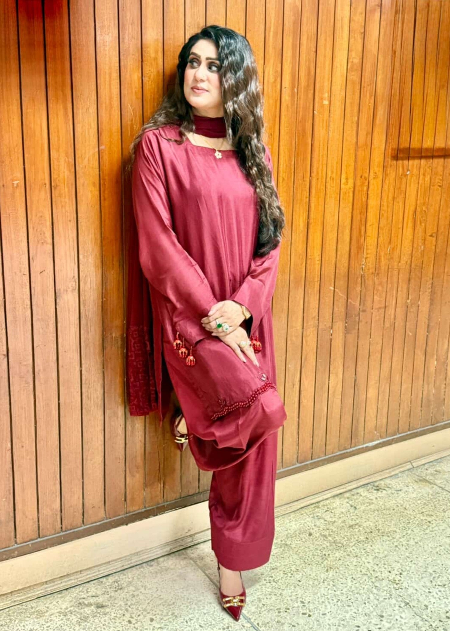 pk raw silk Kurta Set in Burgundy