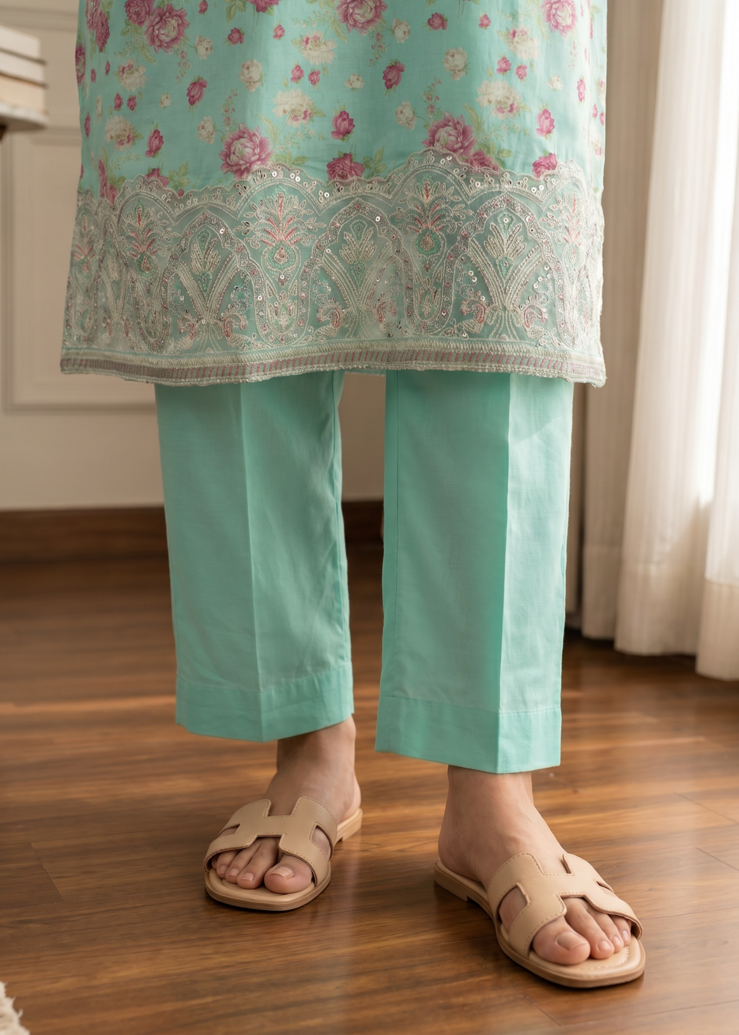 lawn Kurta Set in Aquamarine