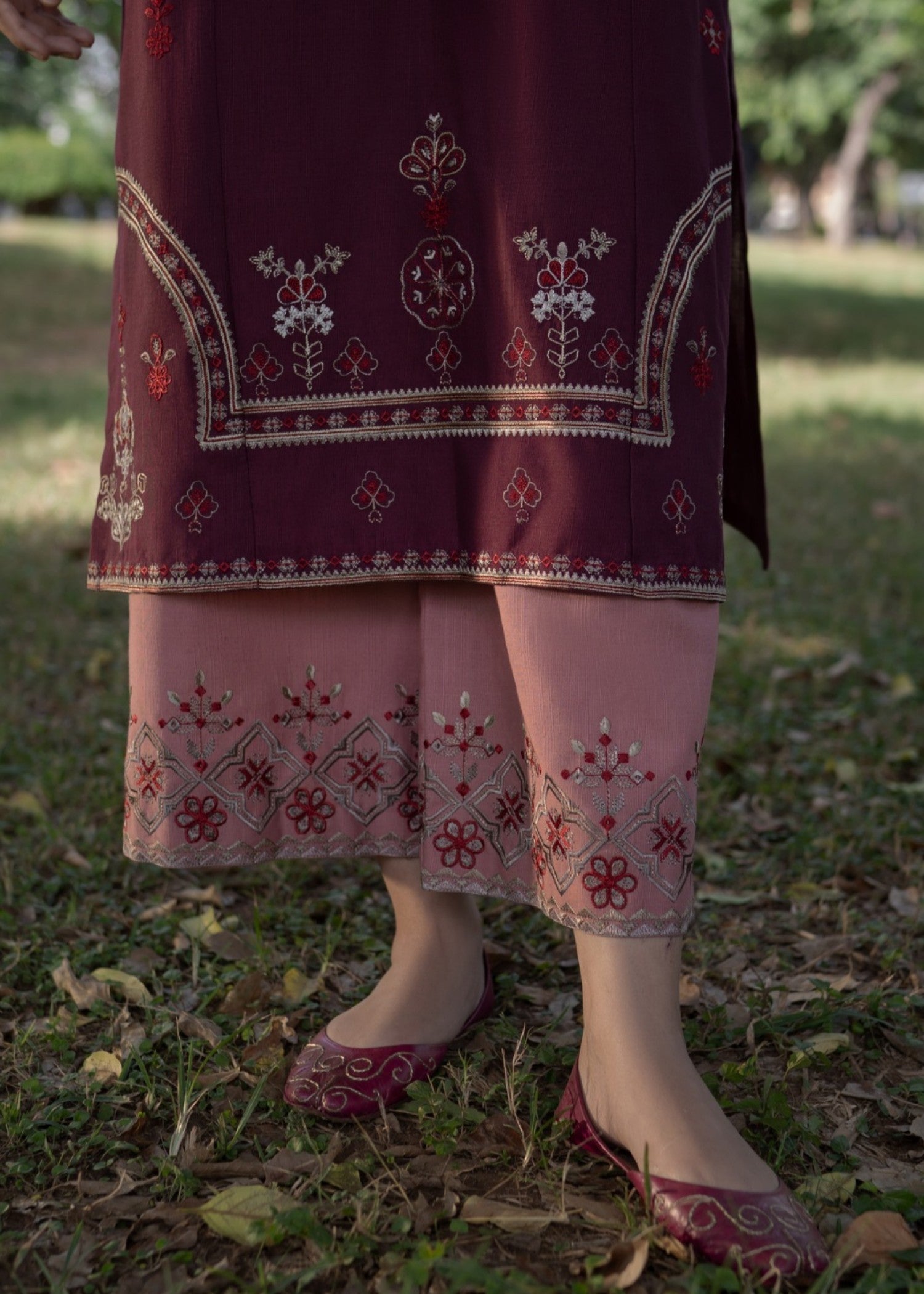 slub khaddar Kurta Set in Maroon
