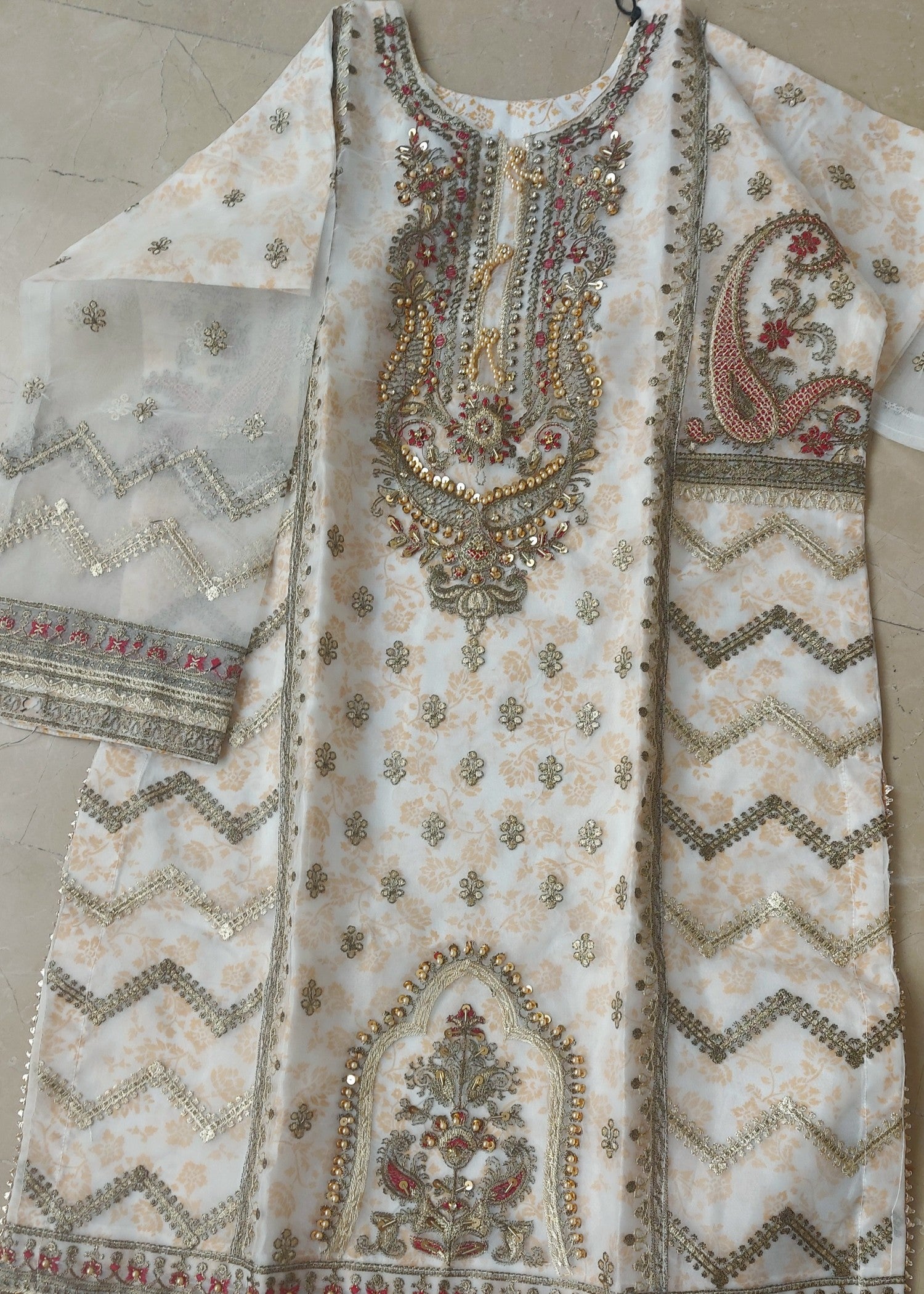organza Sharara in White, gold