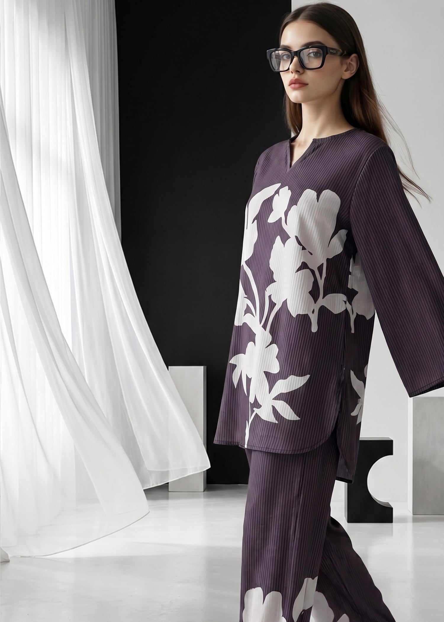 slub lawn Co Ord Sets in Raven grey