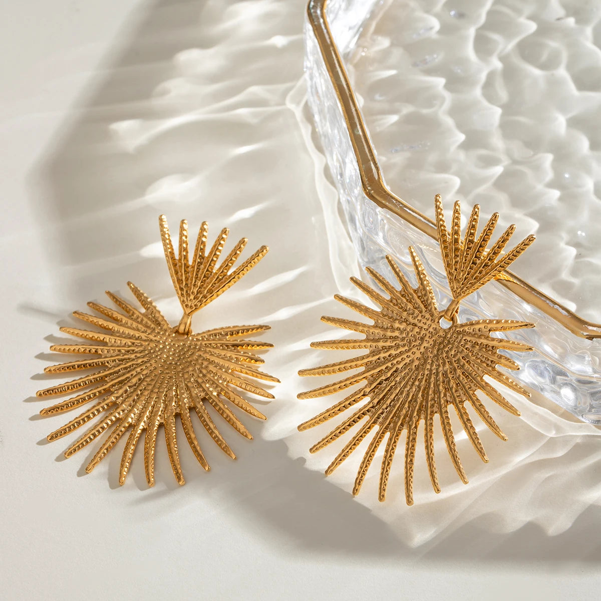 18K Gold Plated Stainless Steel Vintage Ginkgo Leaf Earrings for Women