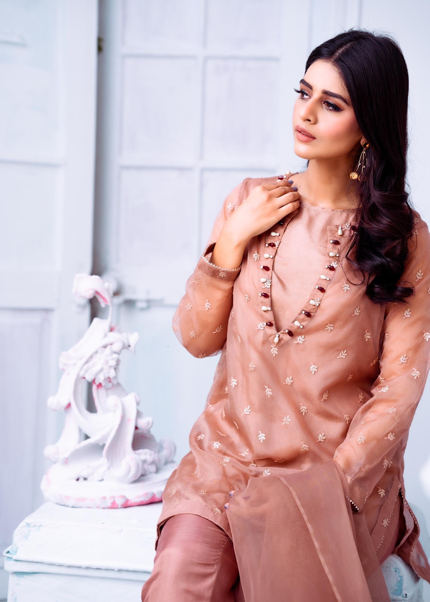 organza Kurta Set in Honey