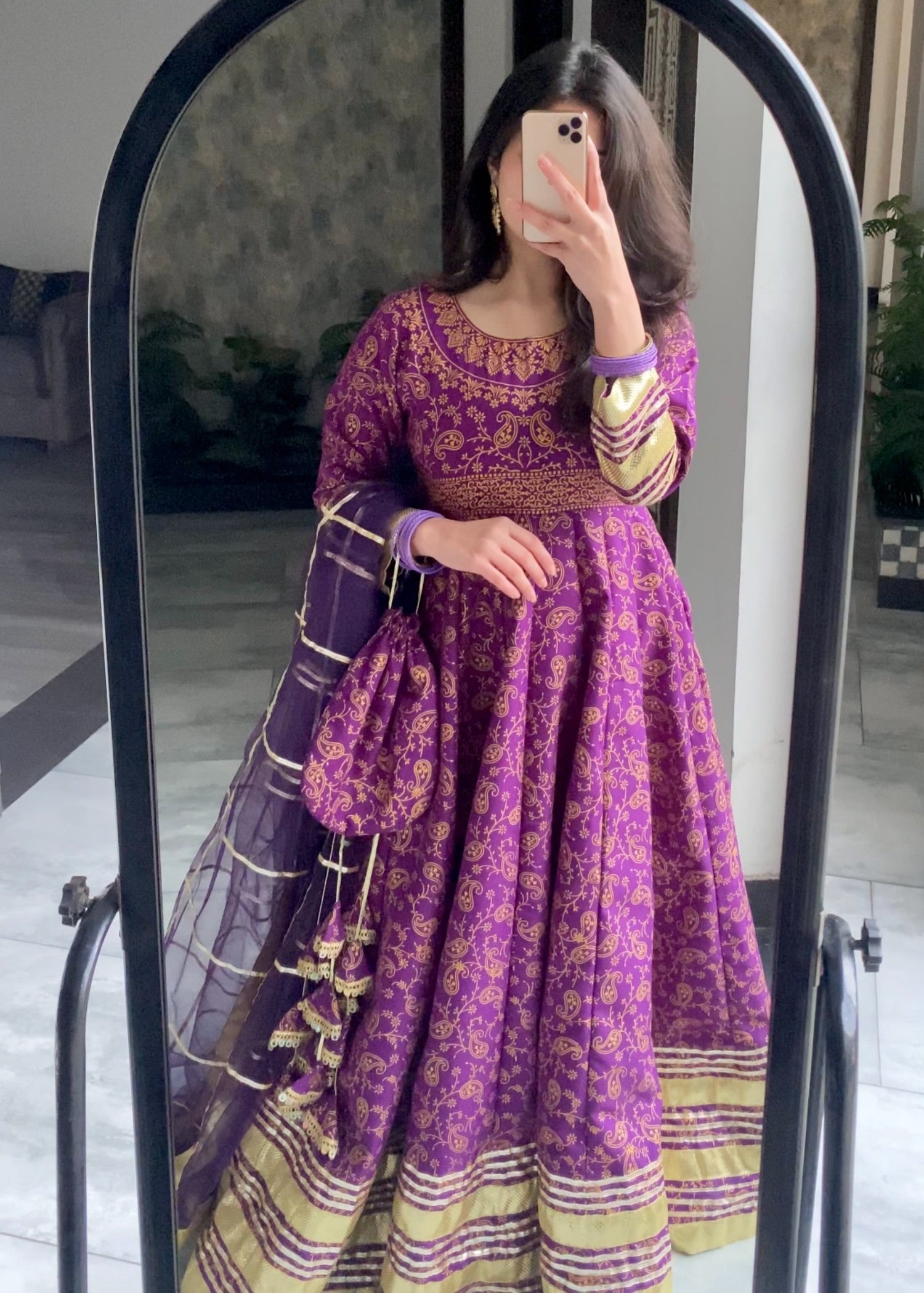 satin silk Anarkali in Royal purple