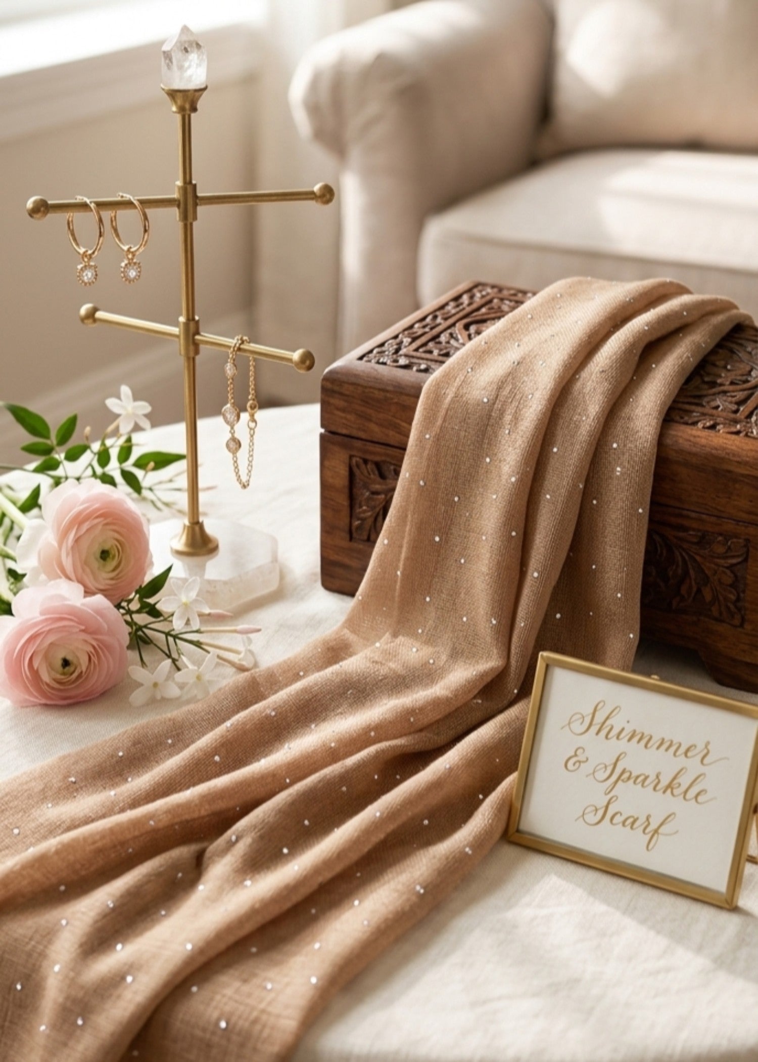 slub lawn Hijab in Camel brown