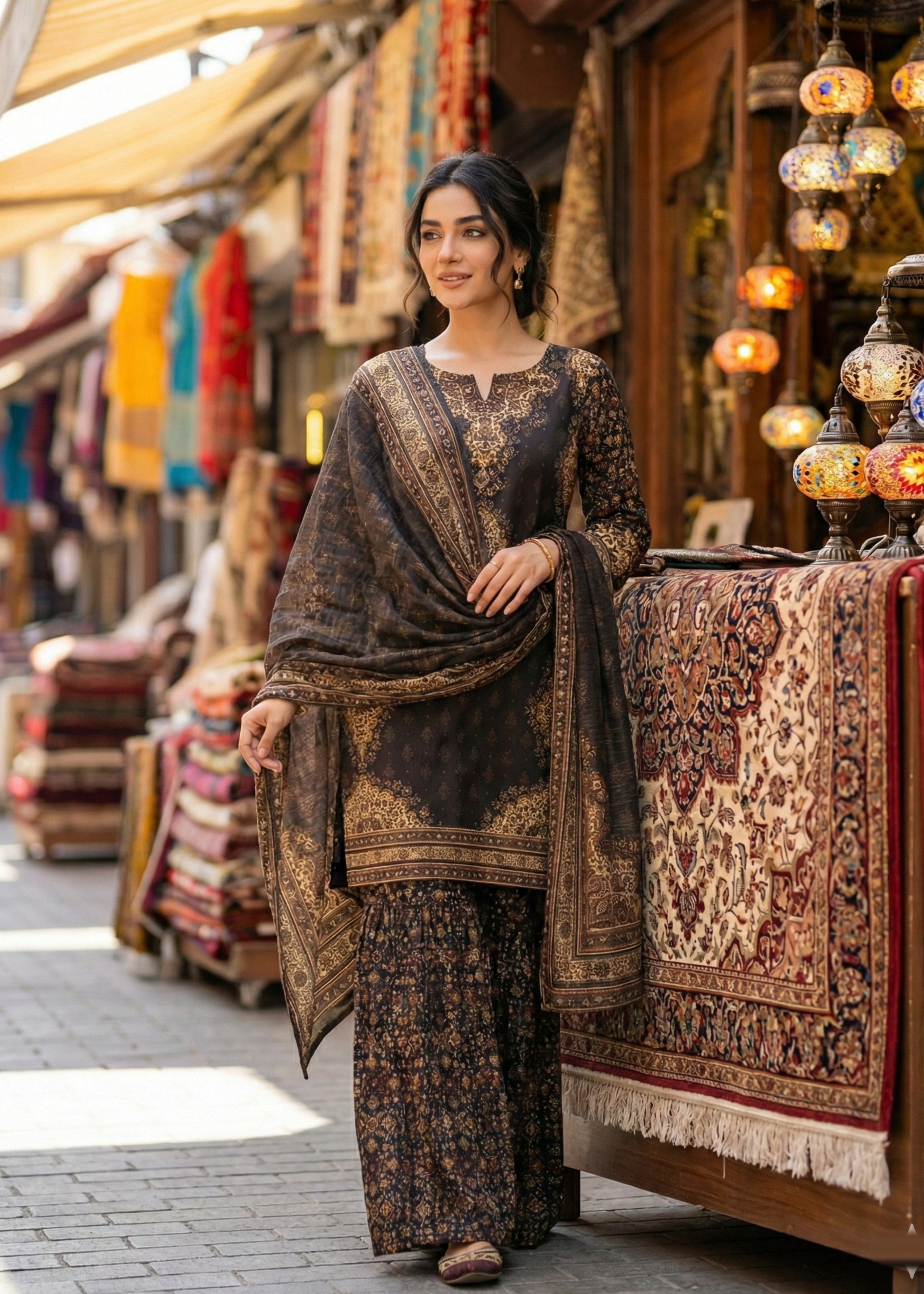 raw silk Gharara in Multi