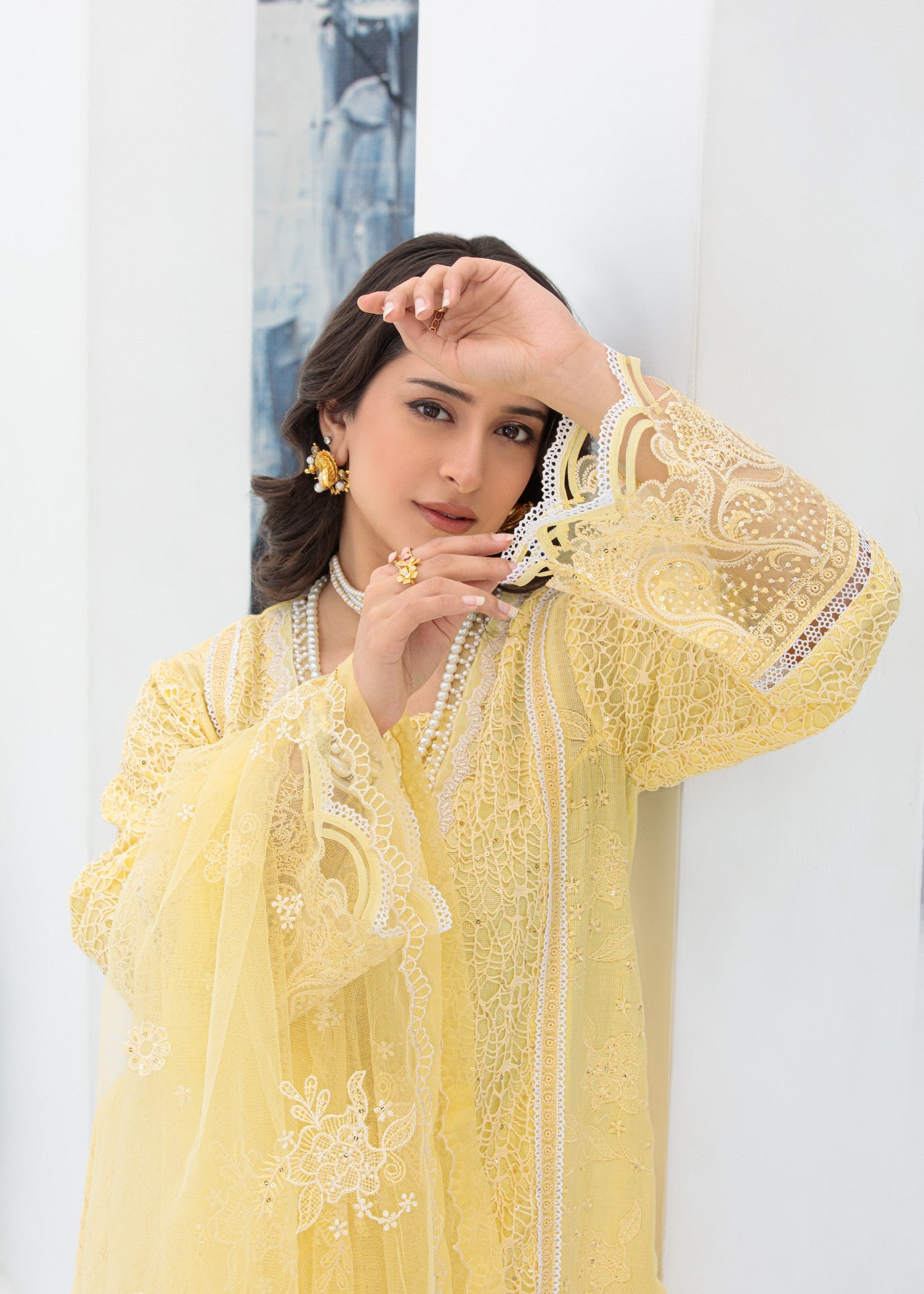 cotton net Kurta Set in Yellow