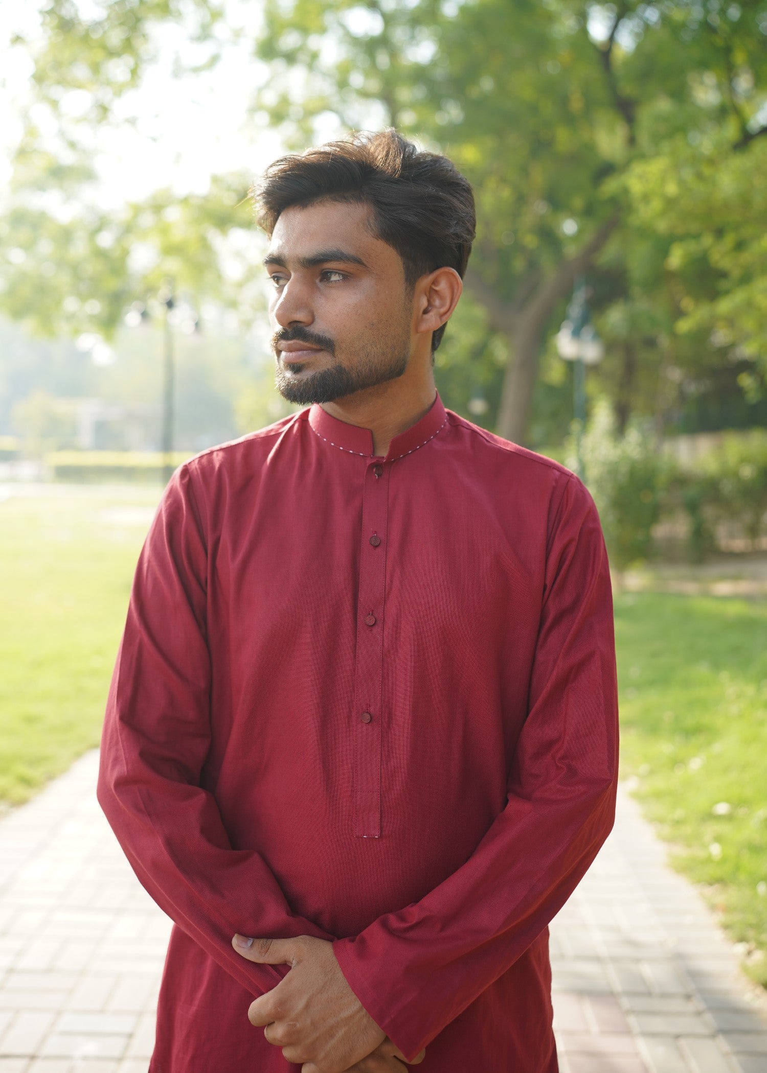 cotton jacquard Kurta in Maroon