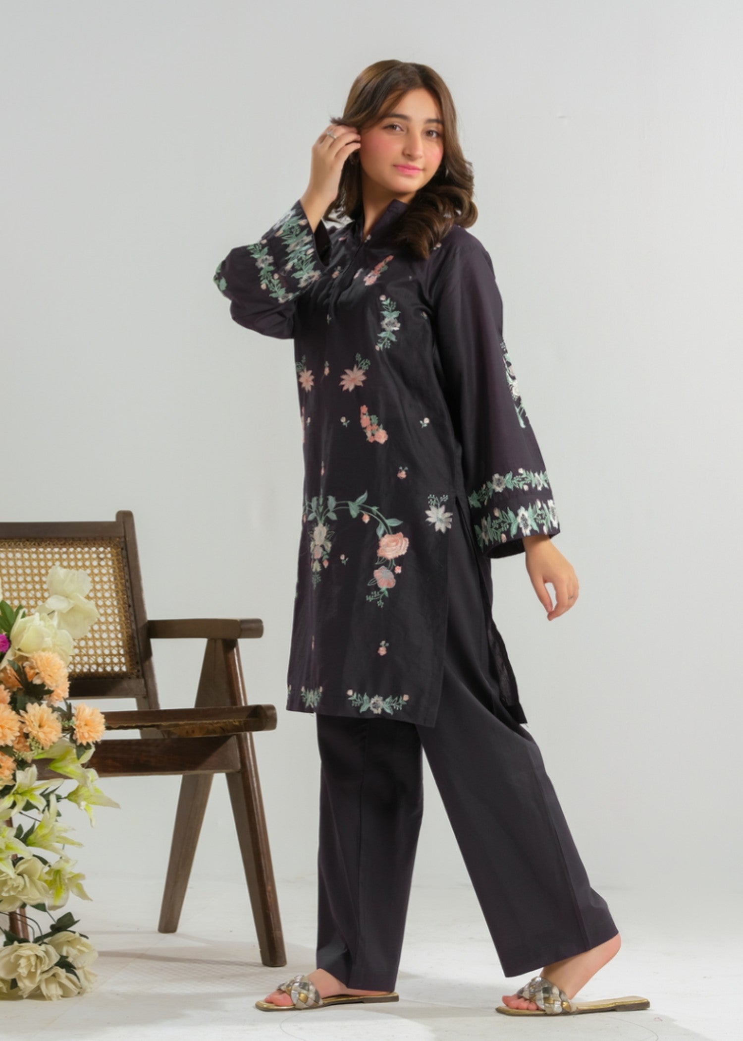 cambric Kurta Set in Dark blue