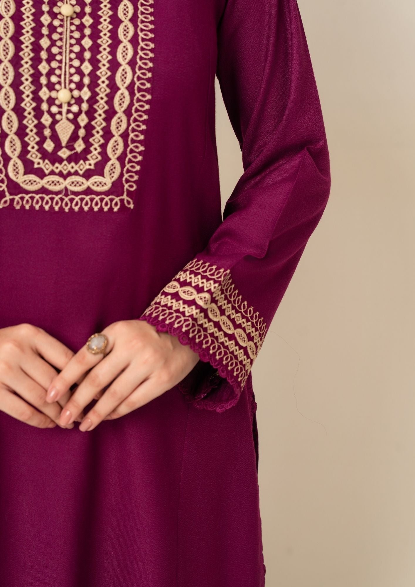 dhanak wool Kurta Set in Magenta haze