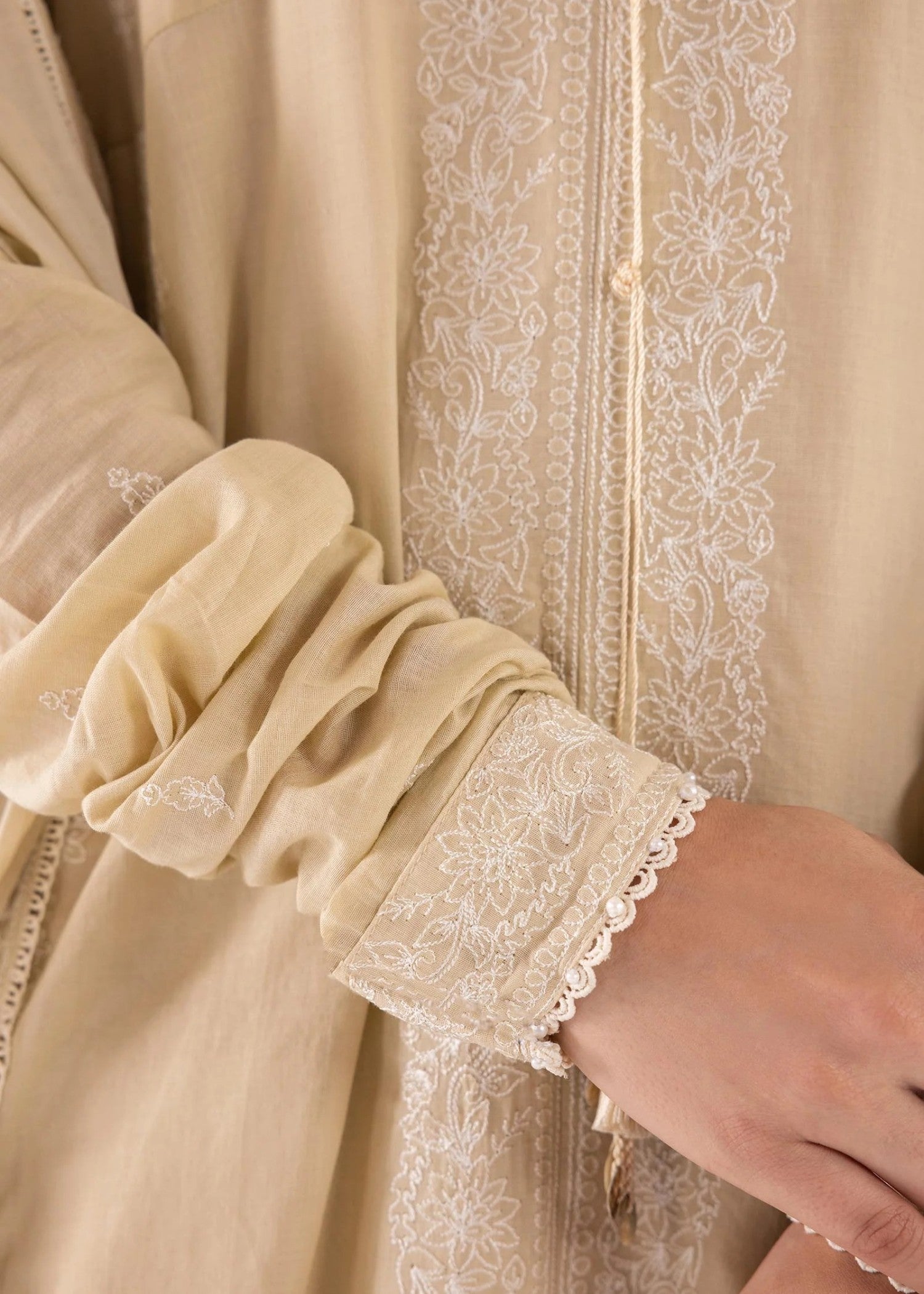 voile Kurta Set in Camel brown