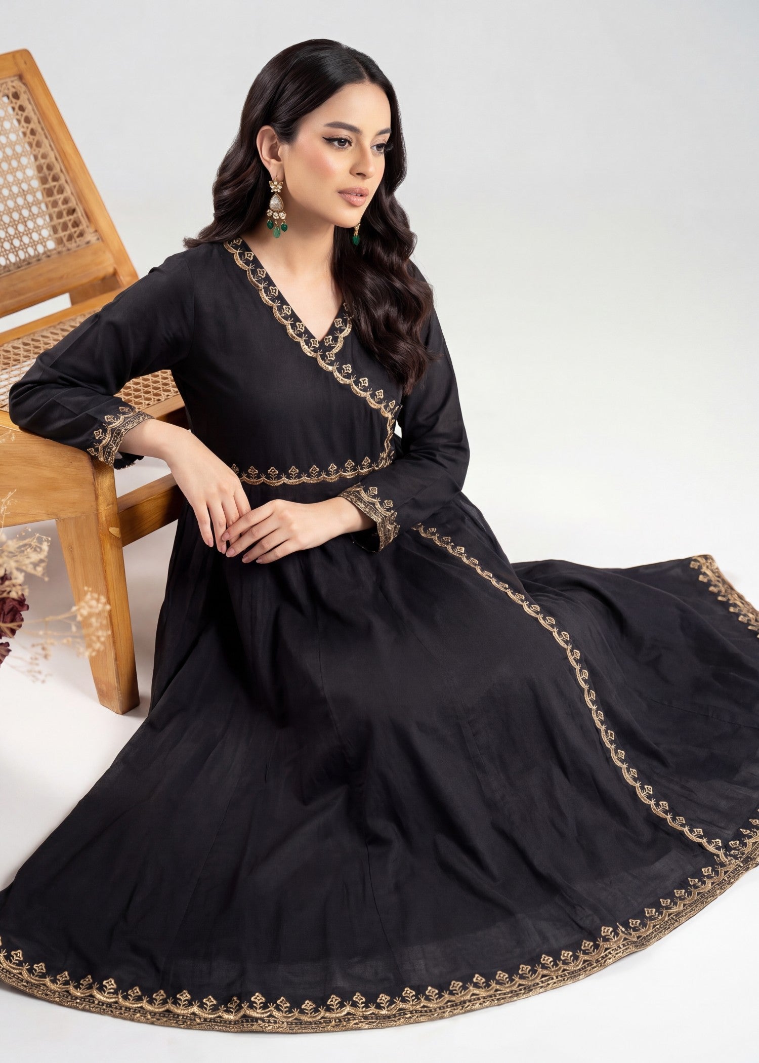 linen Angrakha in Black