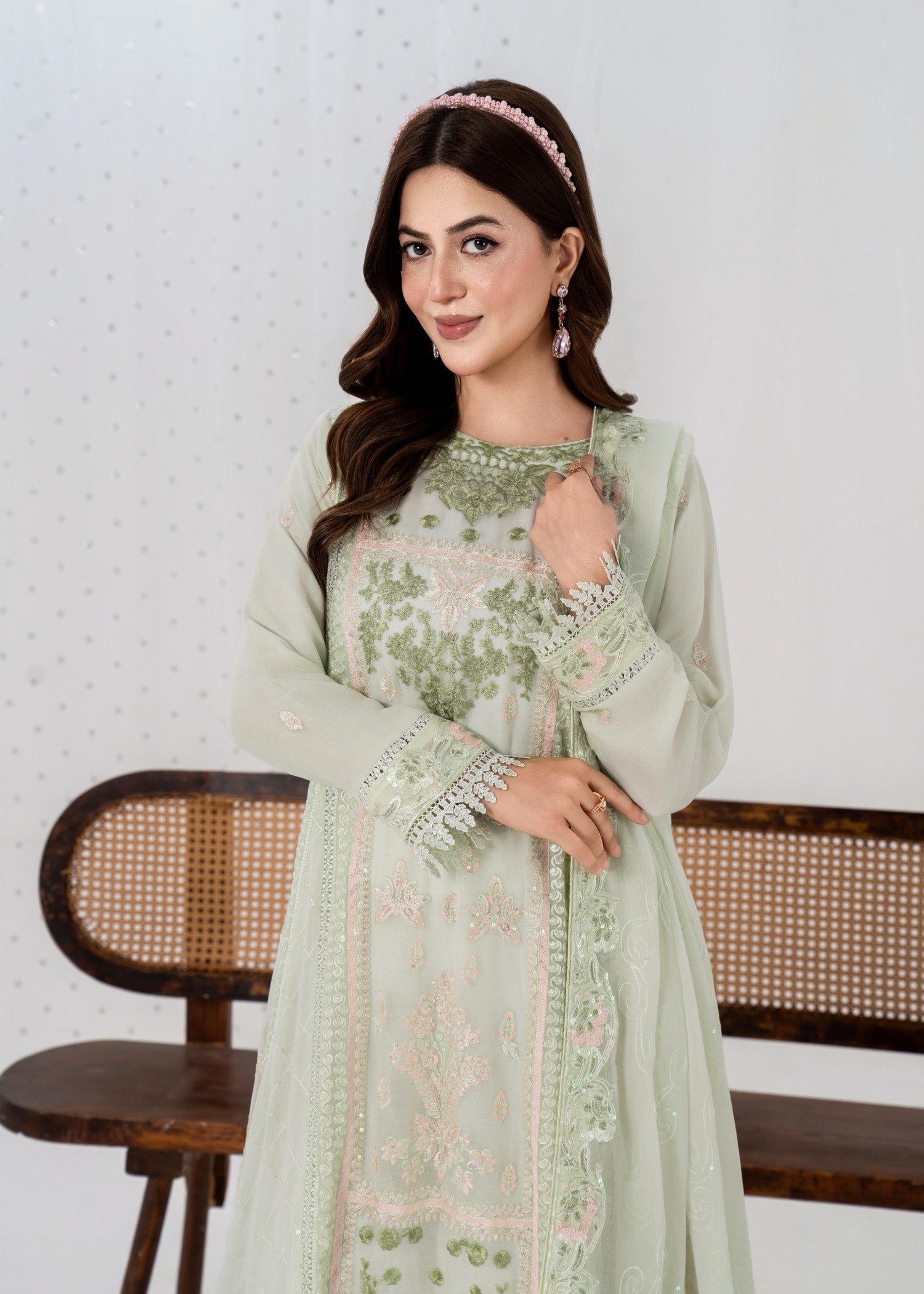 pk crinkle chiffon Kurta Set in Mint green