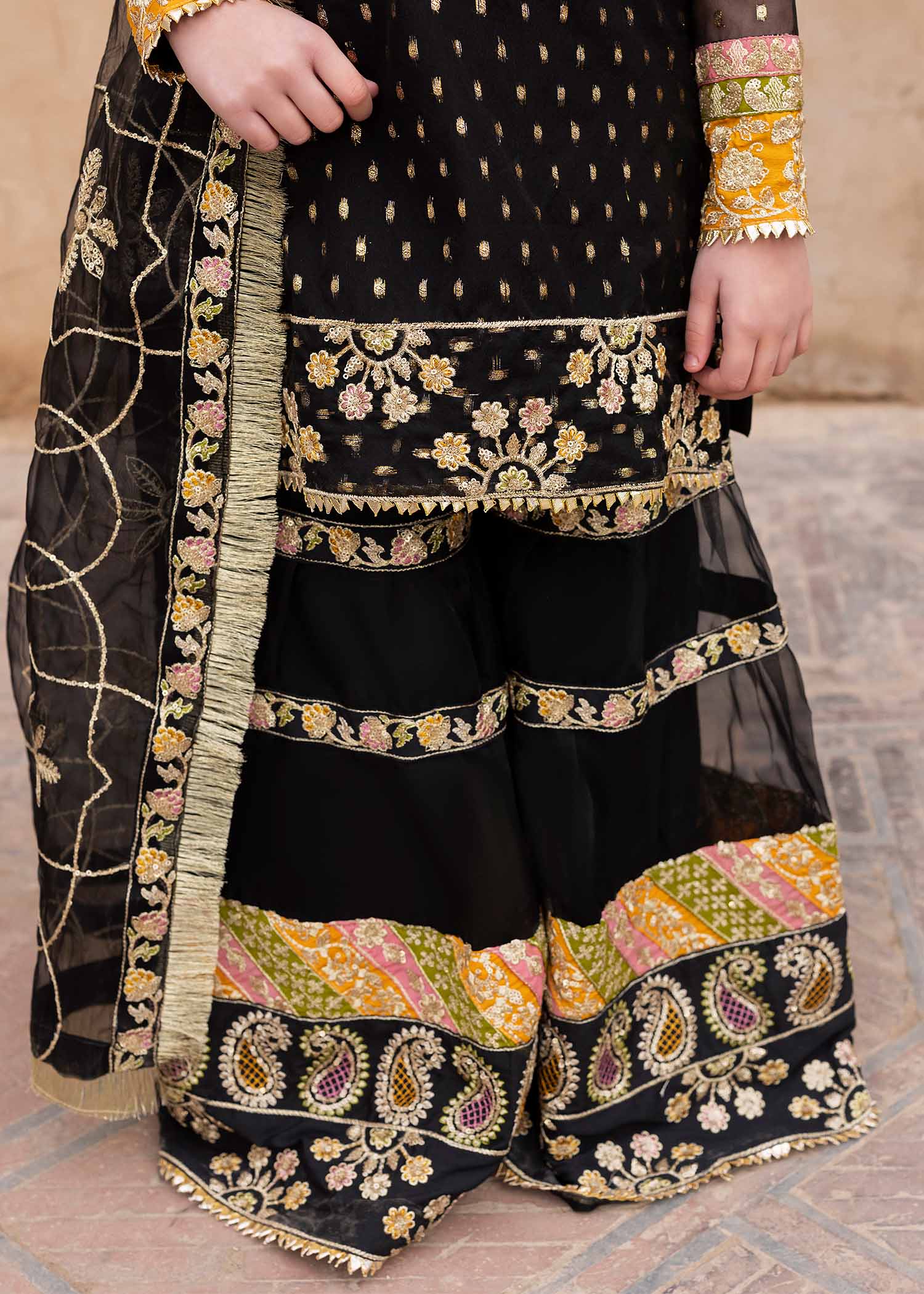 organza Gharara in Black