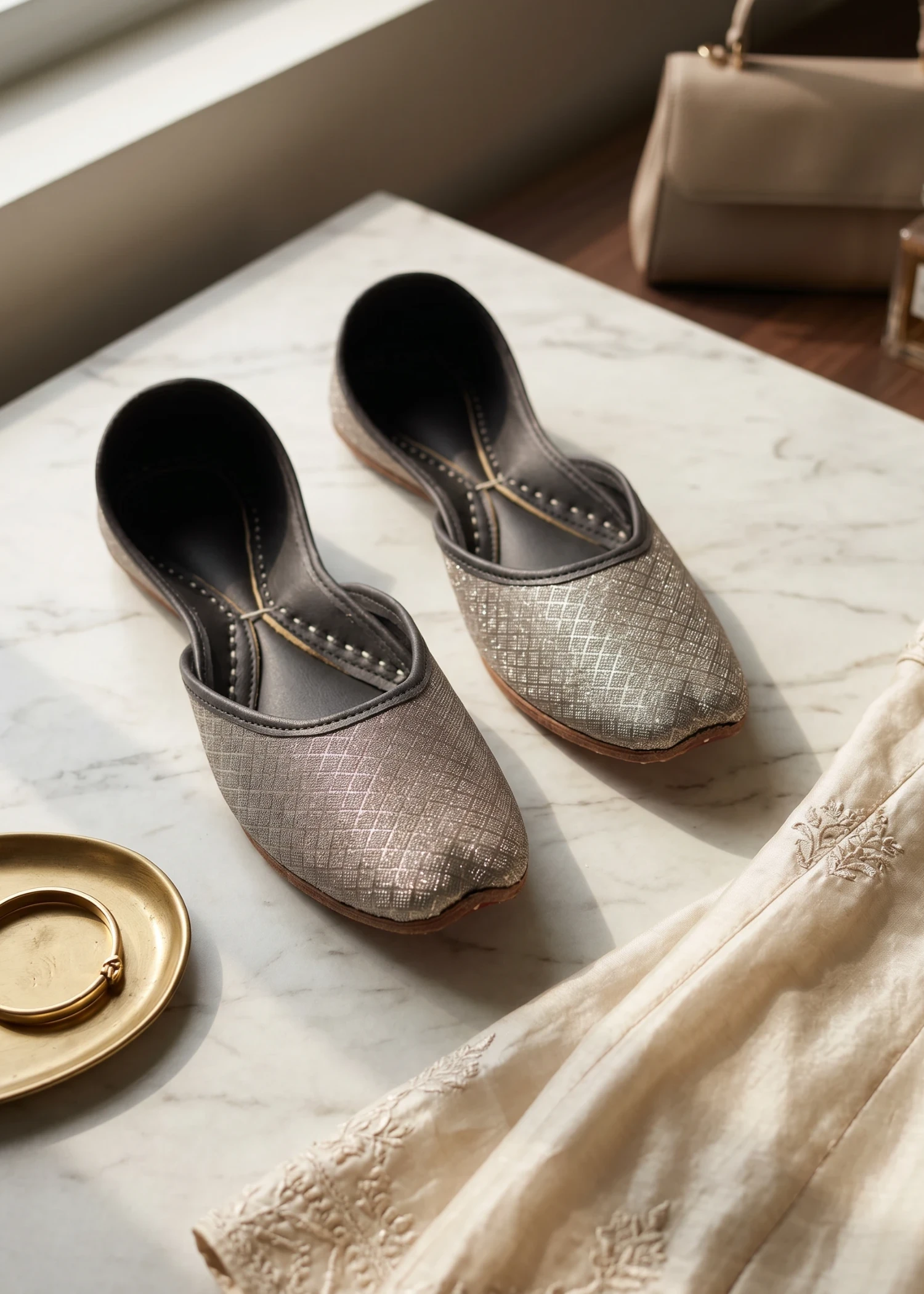 Khussa in Silver by - High Quality Women Khussa ZOV0229