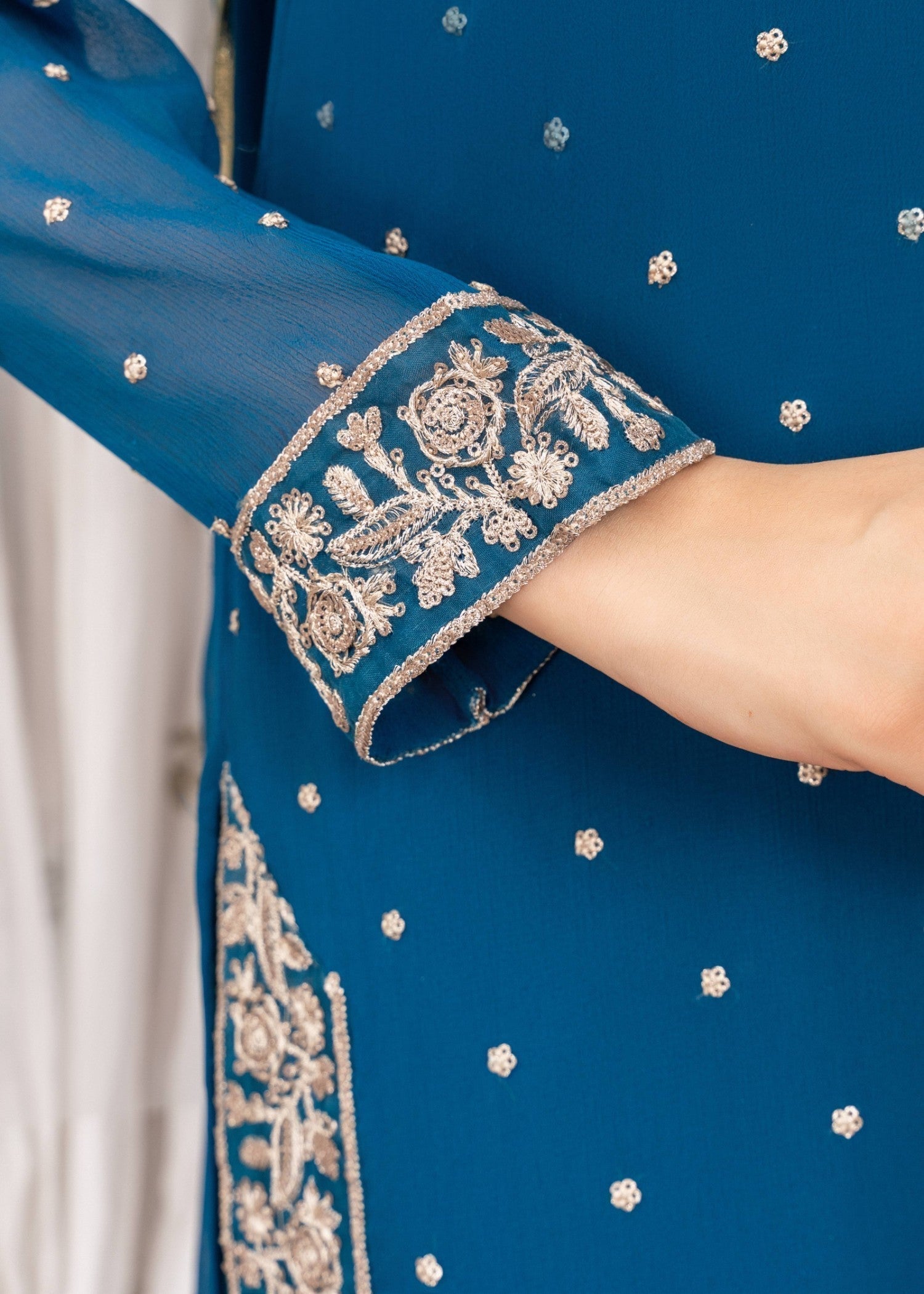 crinkle chiffon Kurta Set in Ocean blue