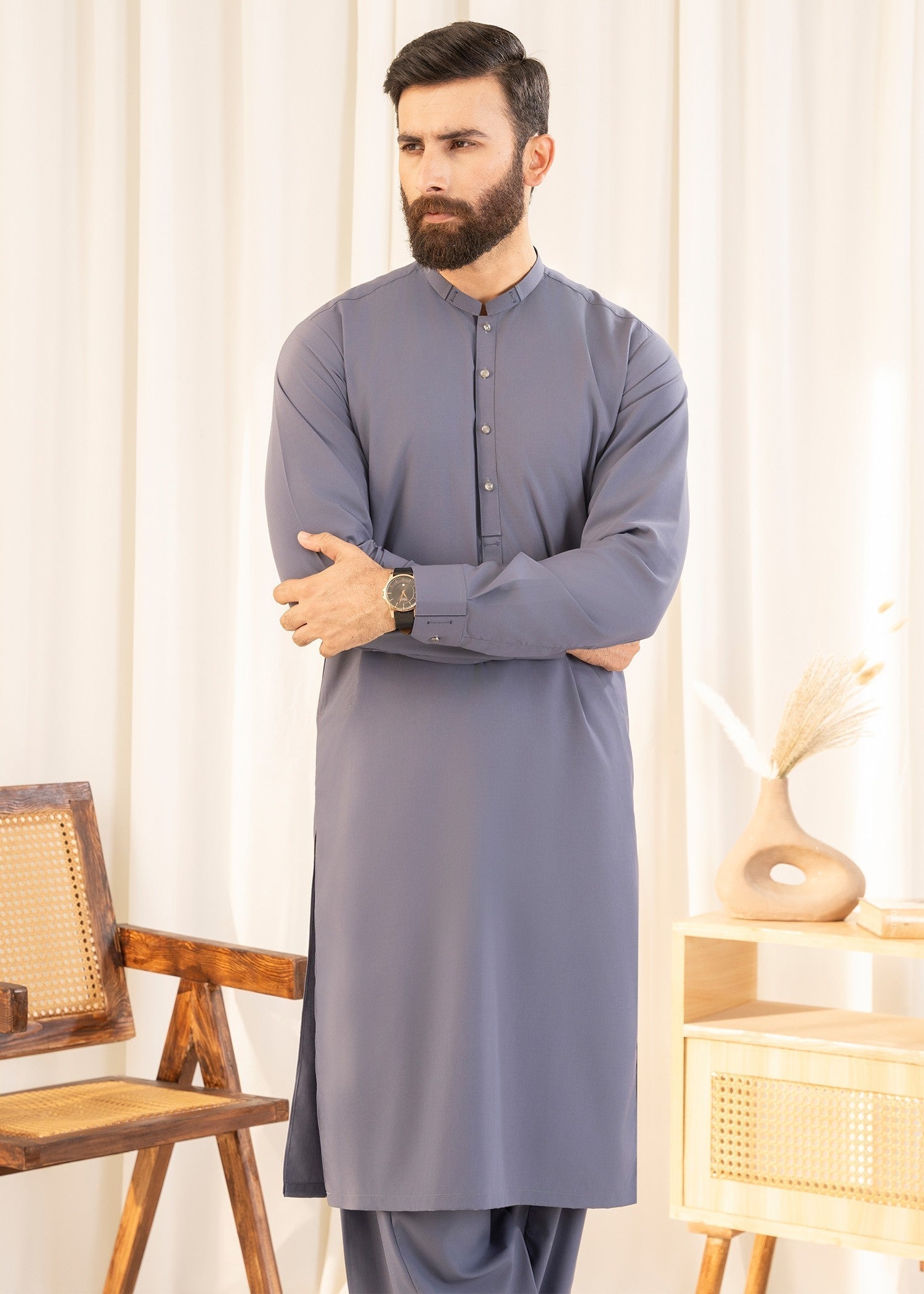 wash & wear Shalwar Kameez in Slate blue by Buraq
