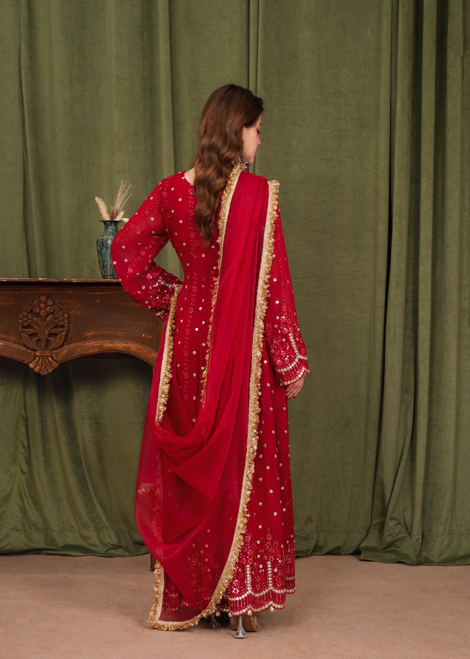 chiffon Anarkali in Red