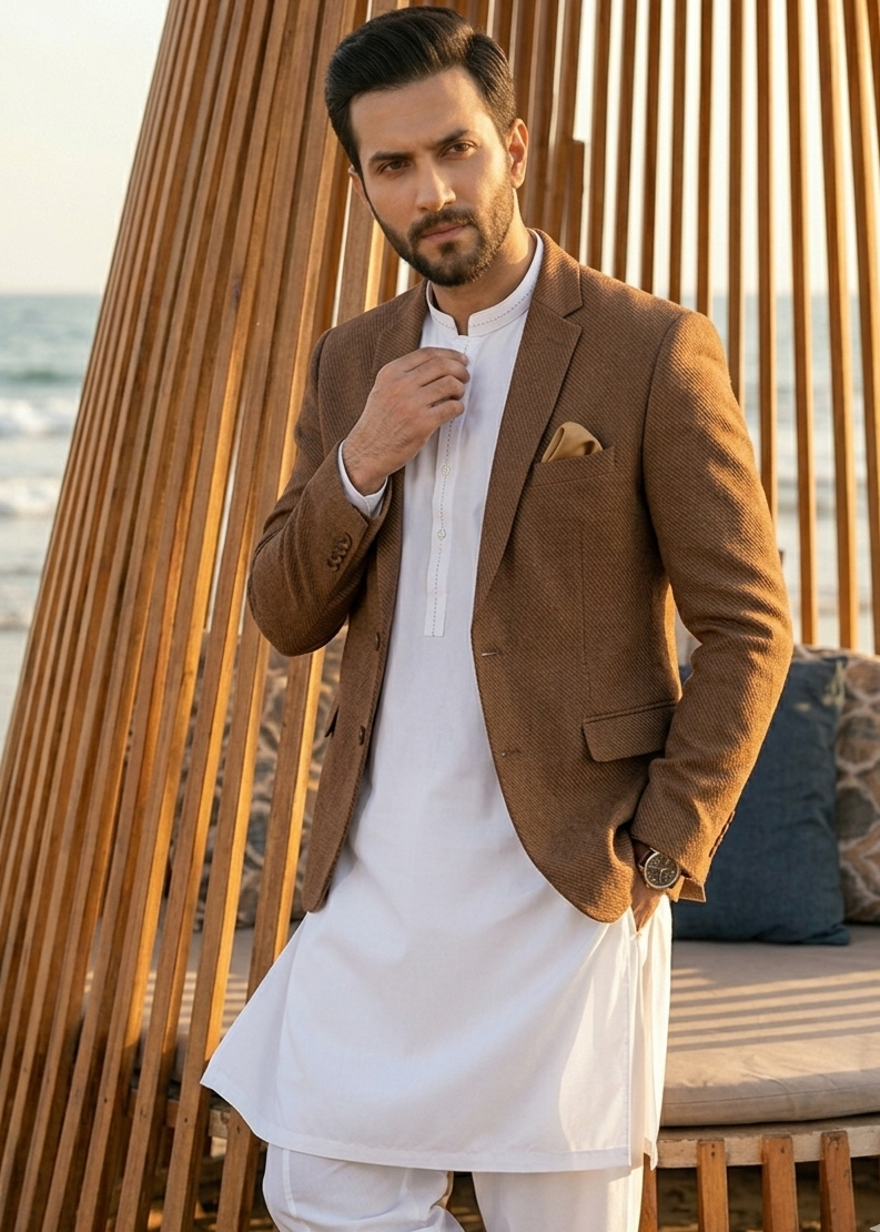 wool Blazer in Tan brown
