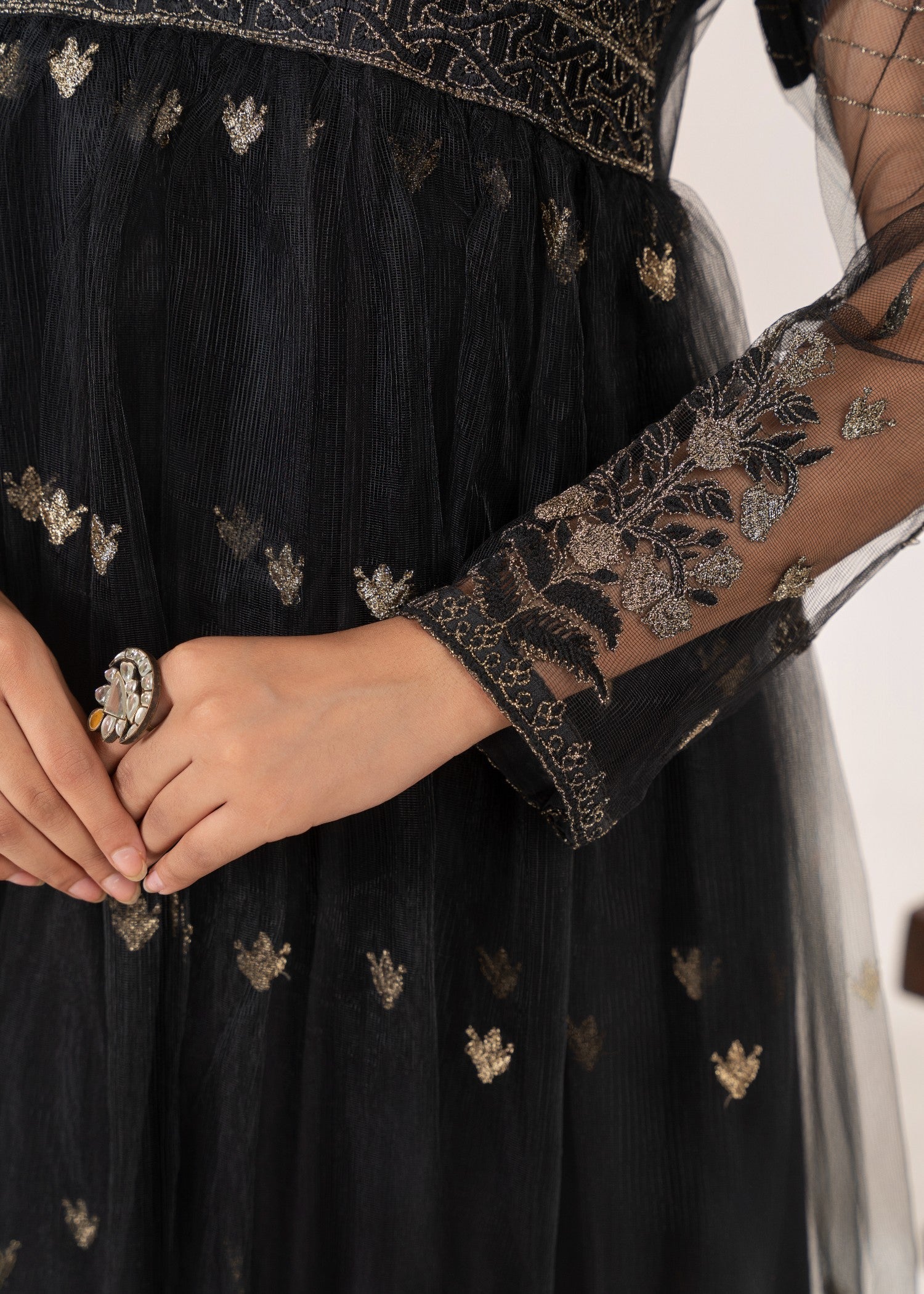 polyester net Maxi in Black
