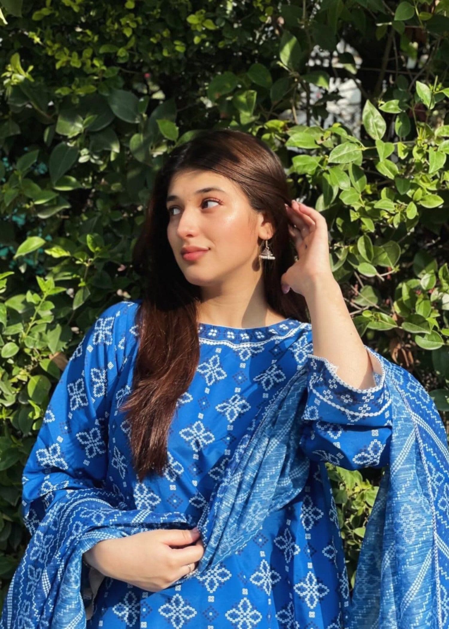 poly lawn Short Frock in Blue