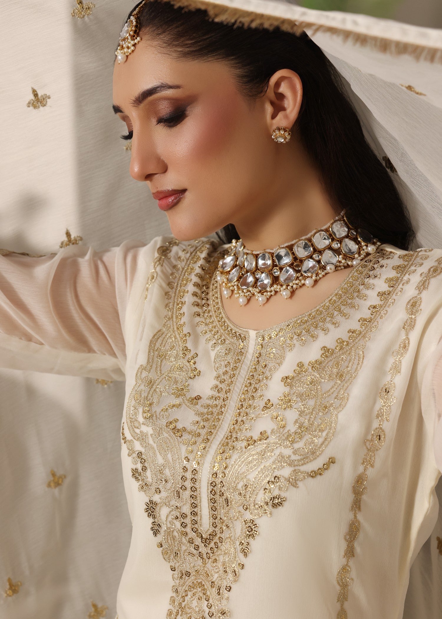 pk chiffon Kurta Set in Off-white