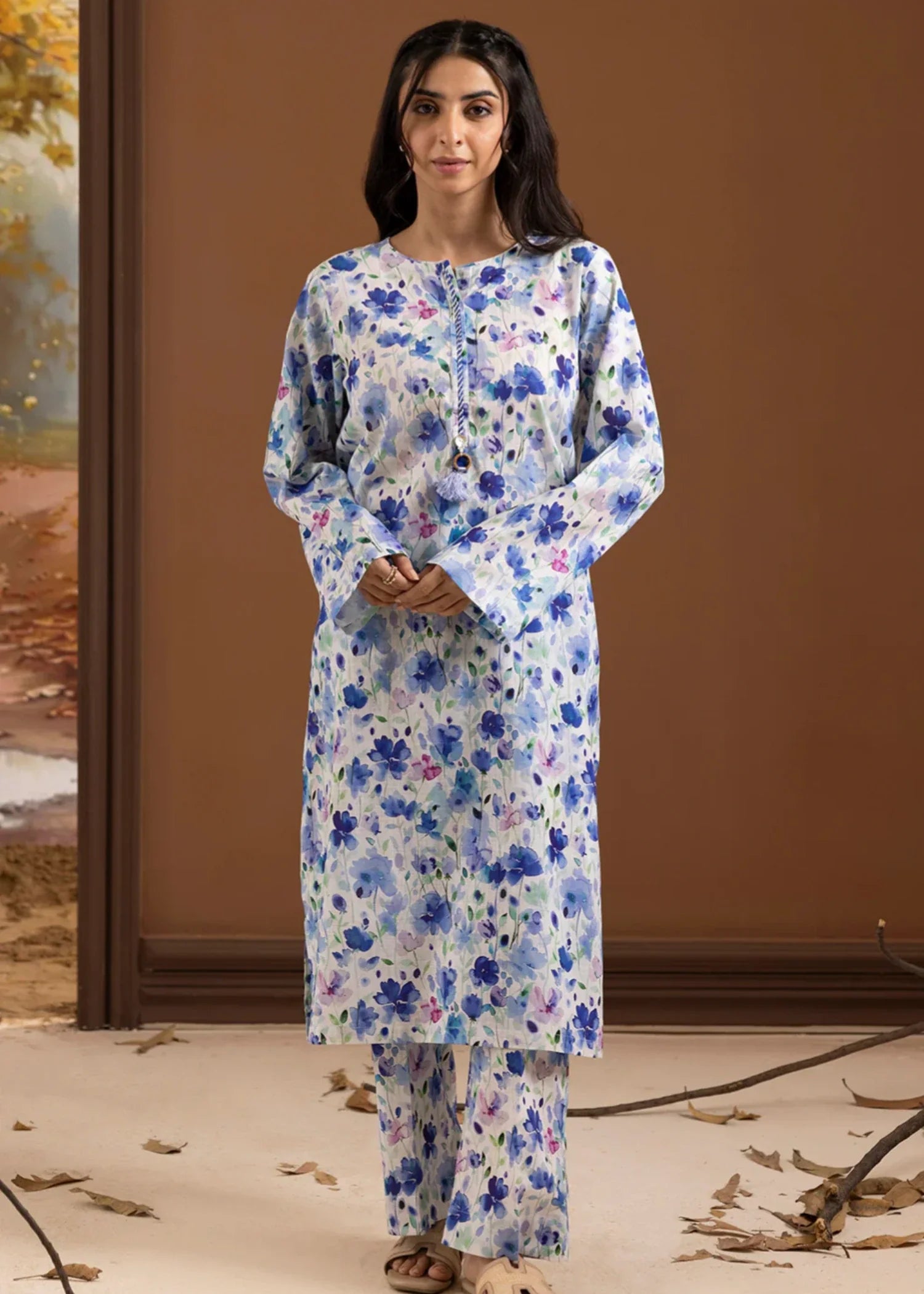 khaddar Co Ord Sets in Blue, white