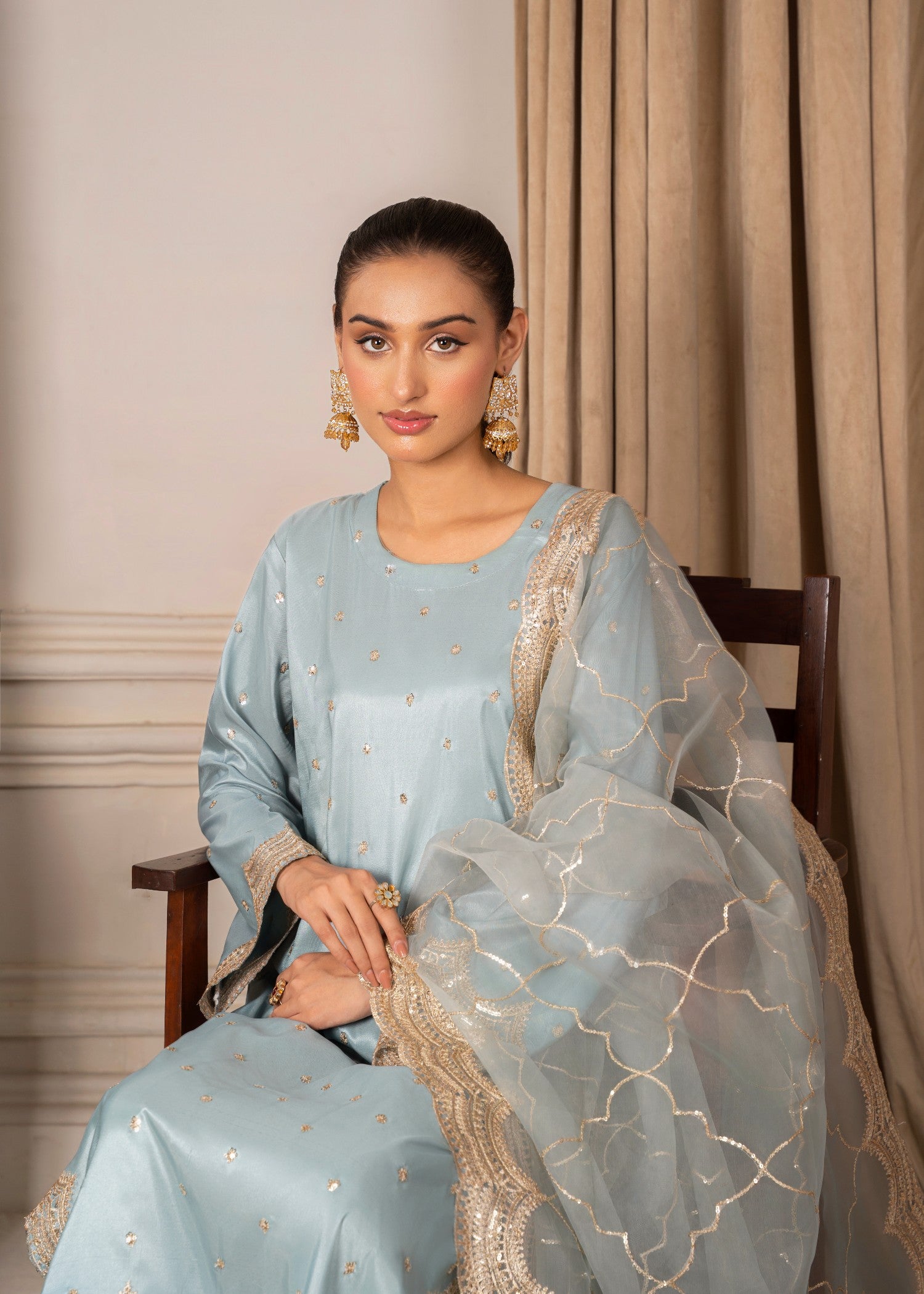 kattan silk Kurta Set in Powder blue