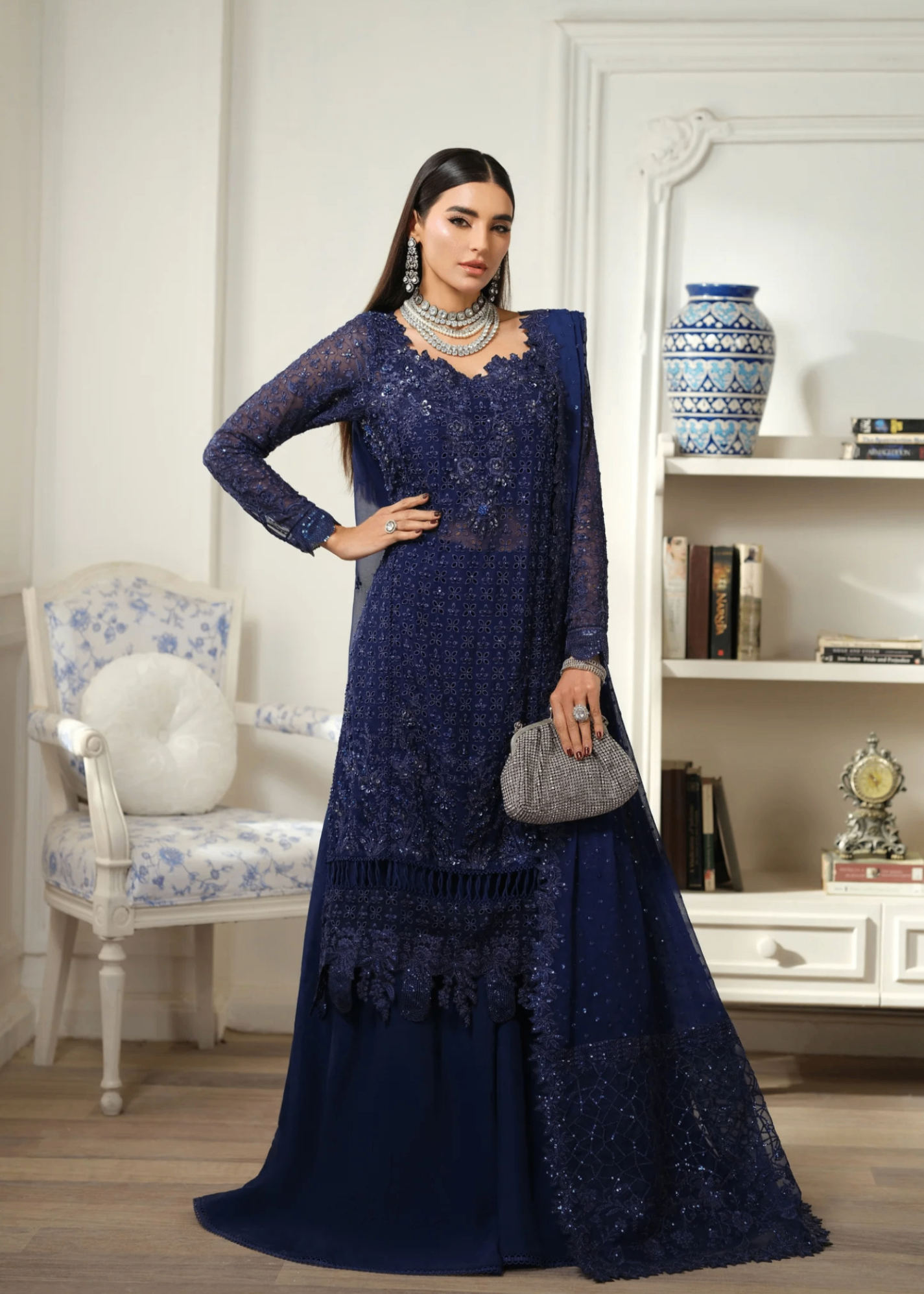 chiffon Unstitched in Midnight blue