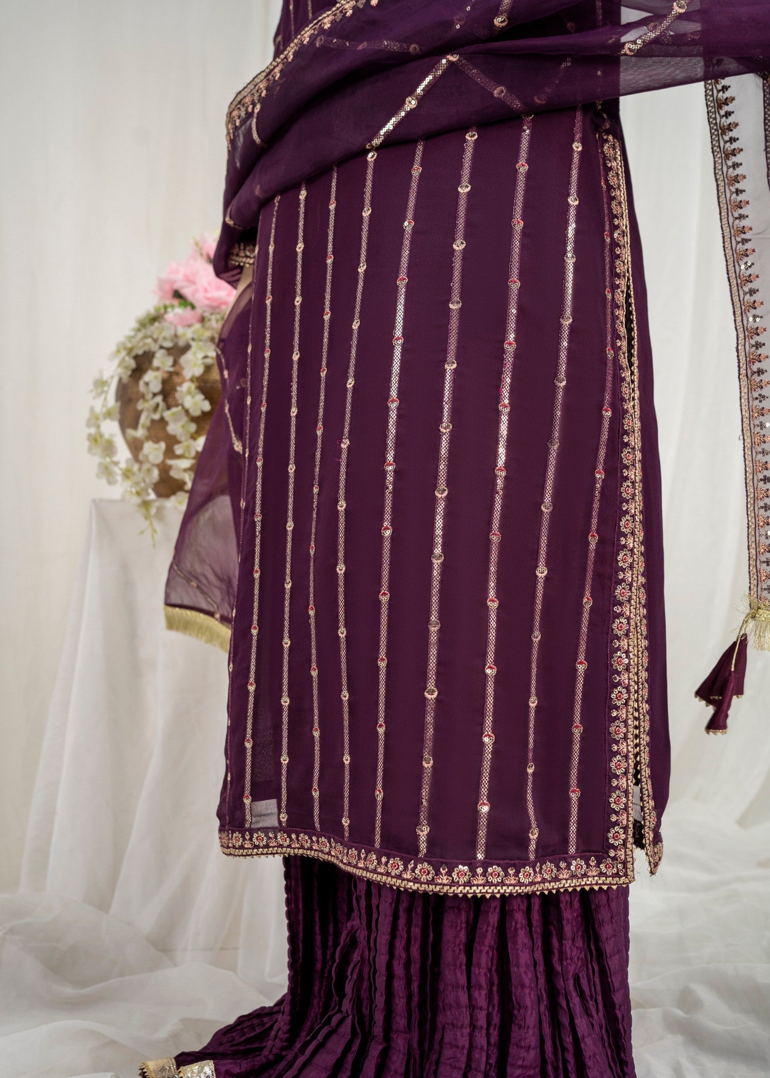 chiffon Sharara in Plum