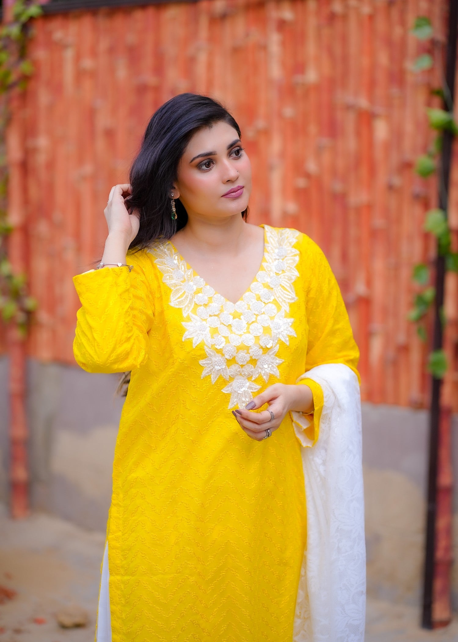 chikankari cotton Kurta Set in Lemon