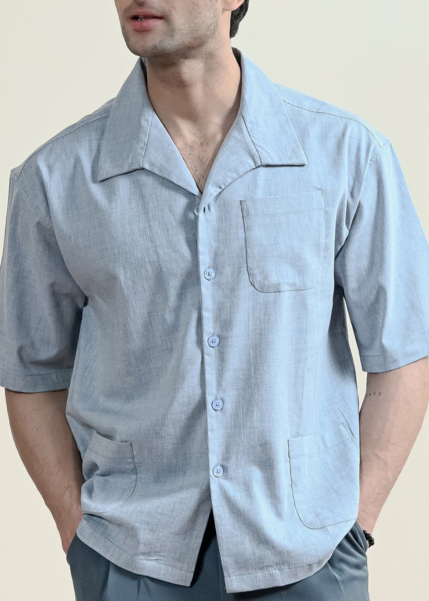 cotton Casual Shirt in Cool grey