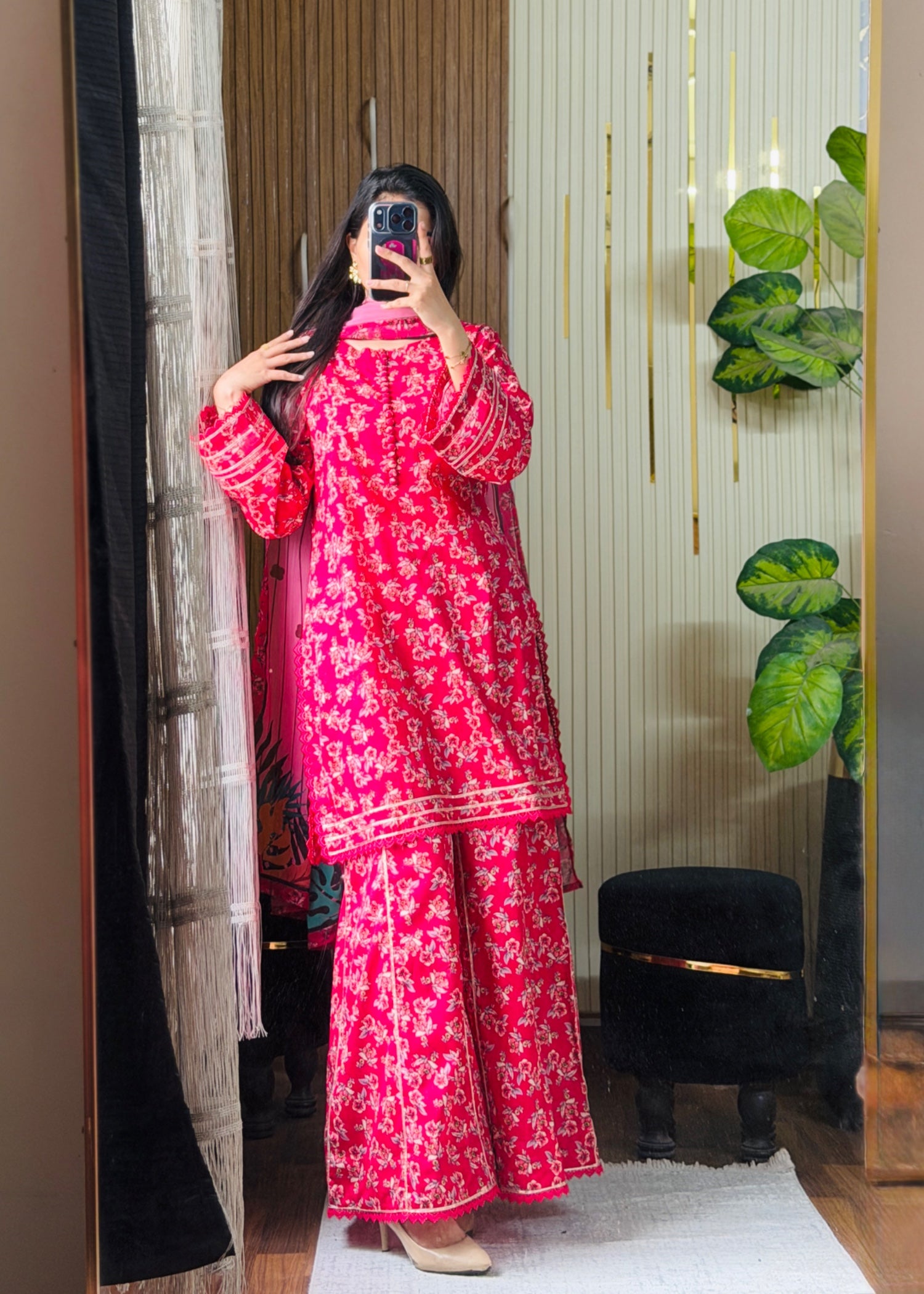 lawn Kurta Set in Amaranth