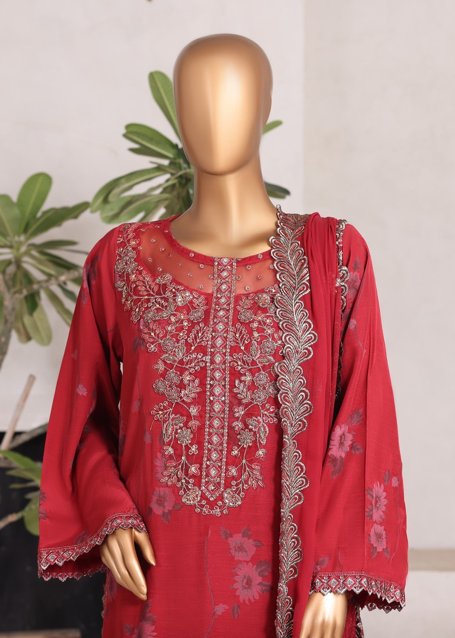 viscose raw silk Kurta Set in Fire red
