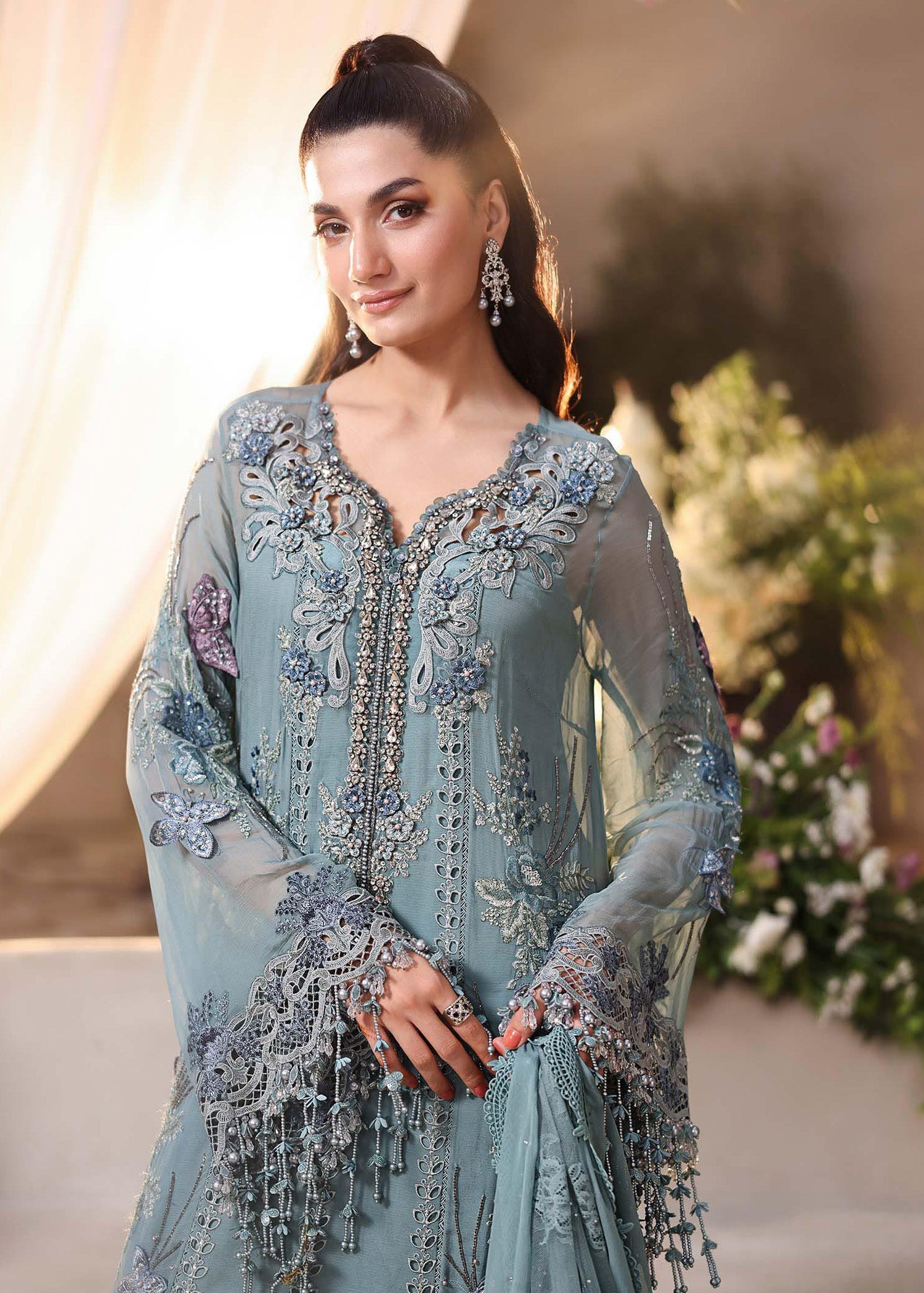 chiffon Unstitched in Light blue