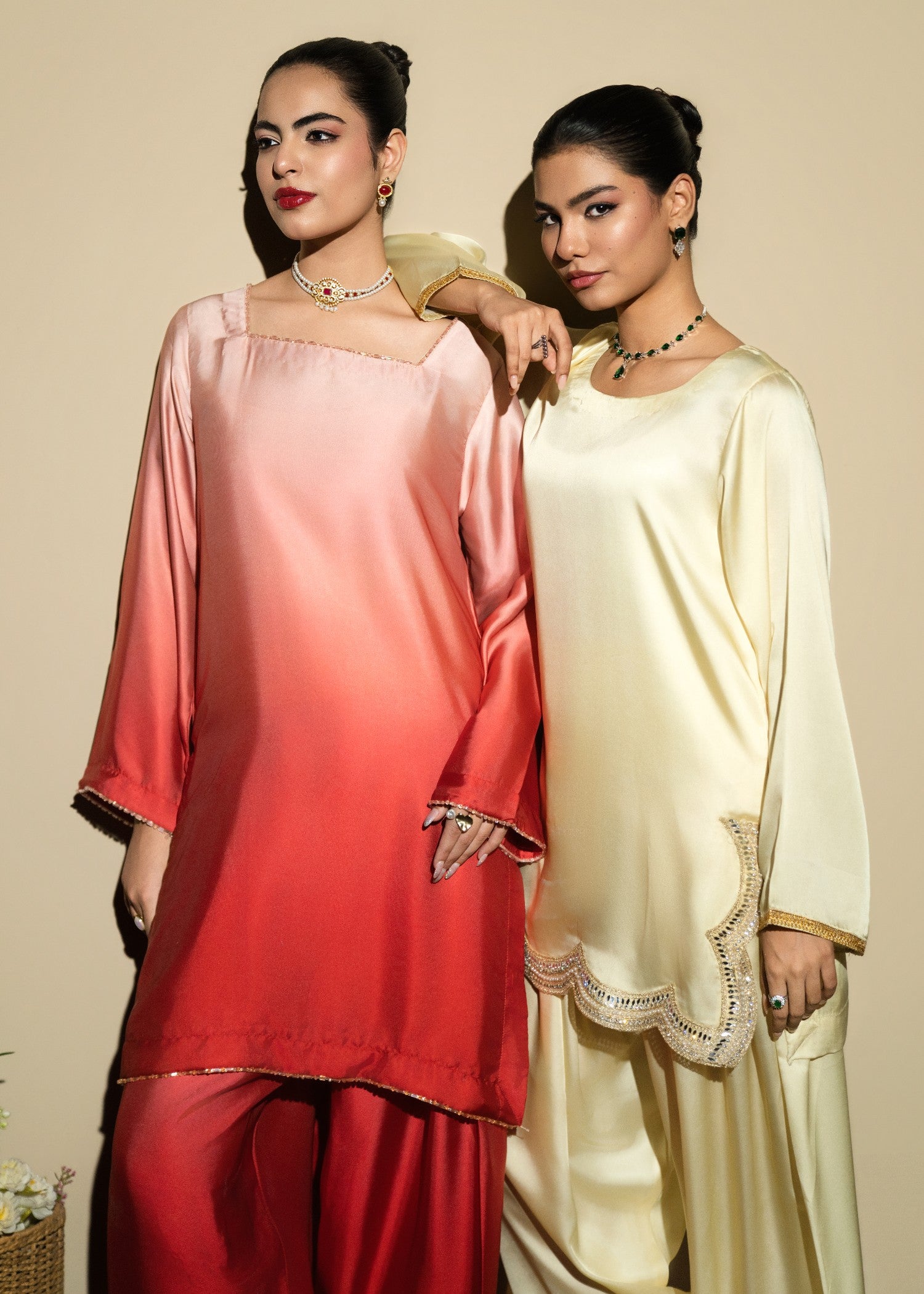 silk Kurta Set in Vivid pink