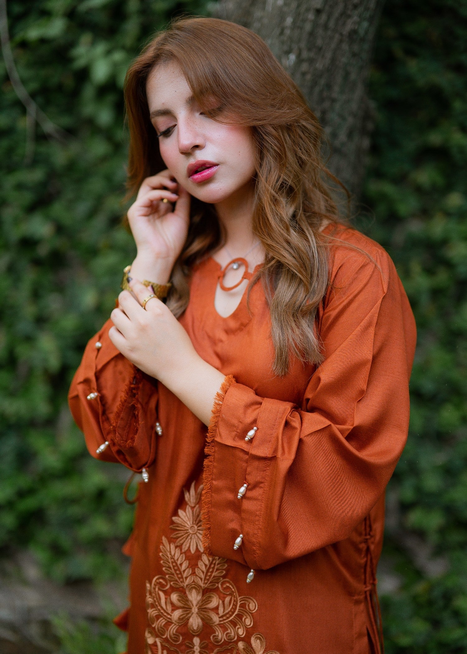 raw silk Co Ord Sets in Rust orange