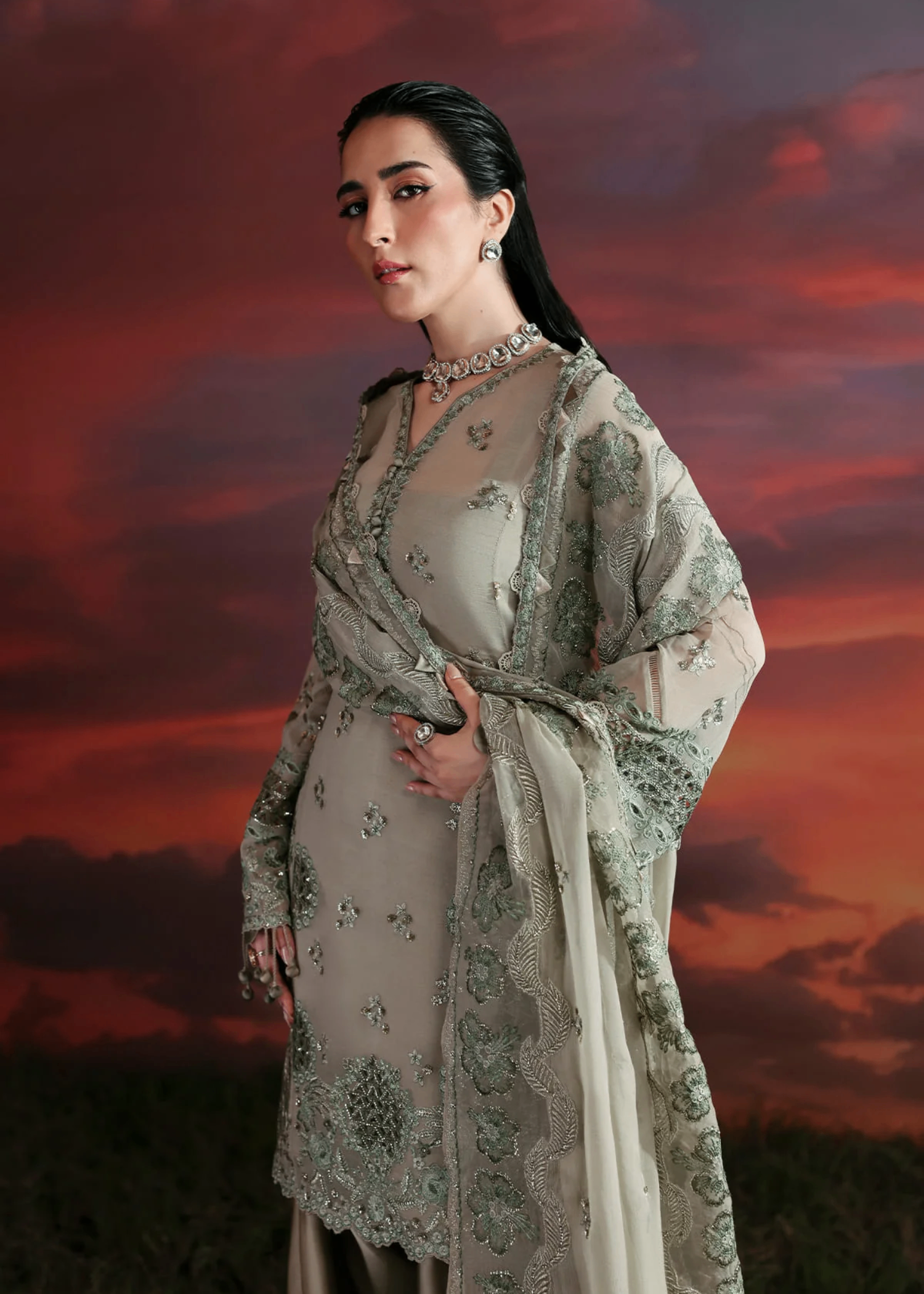 chiffon Sharara in Moss green