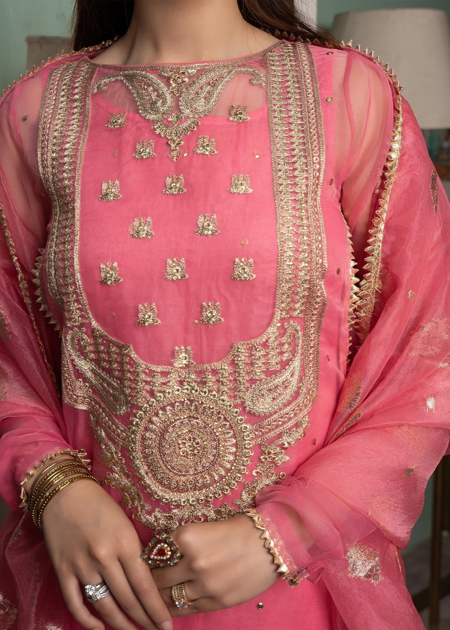 organza Kurta Set in Pink