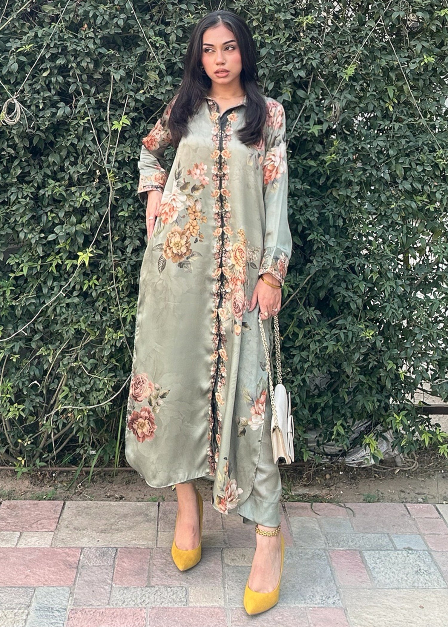 satin silk Kurta Set in Sage green