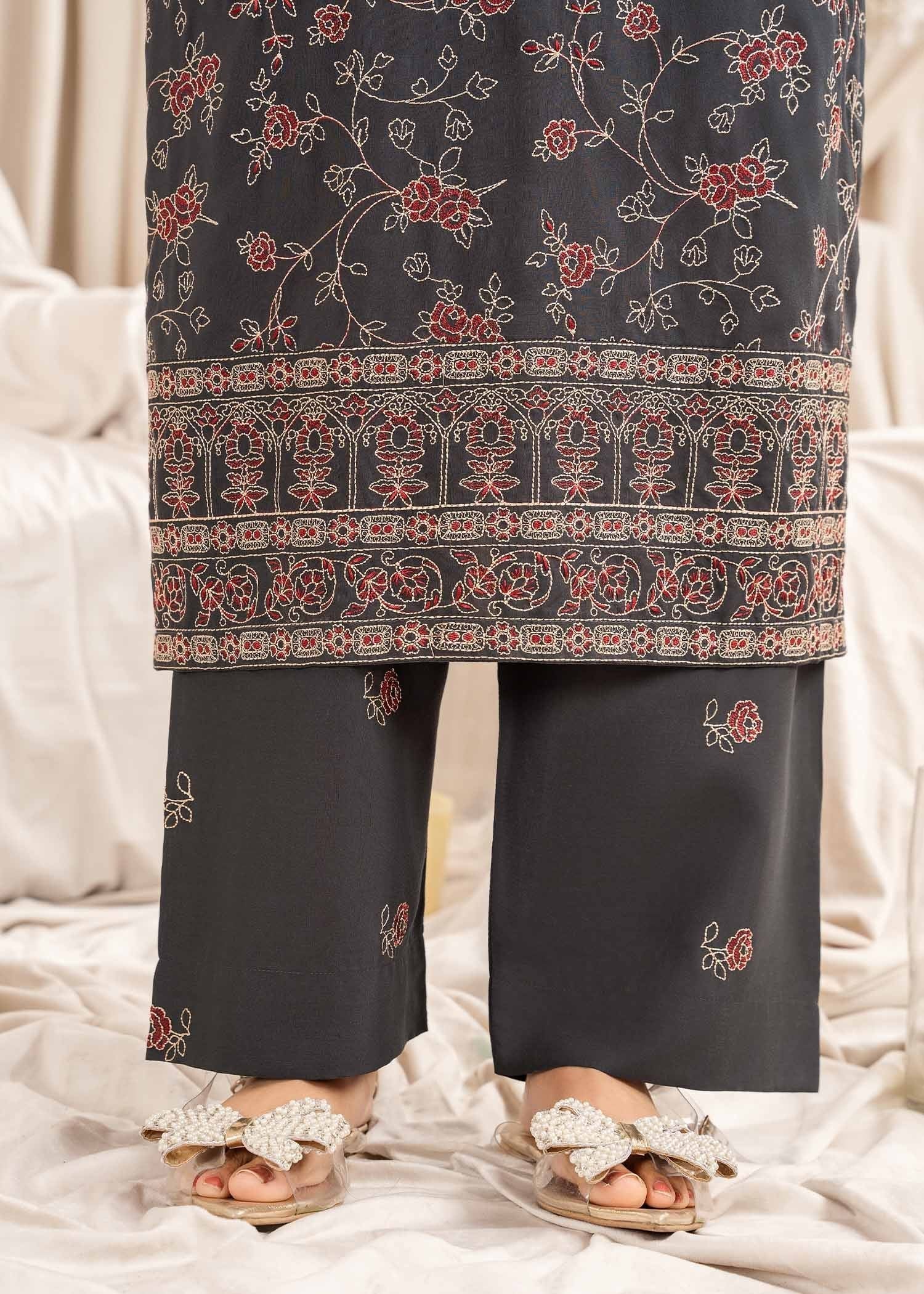 cotton viscose Kurta Set in Graphite