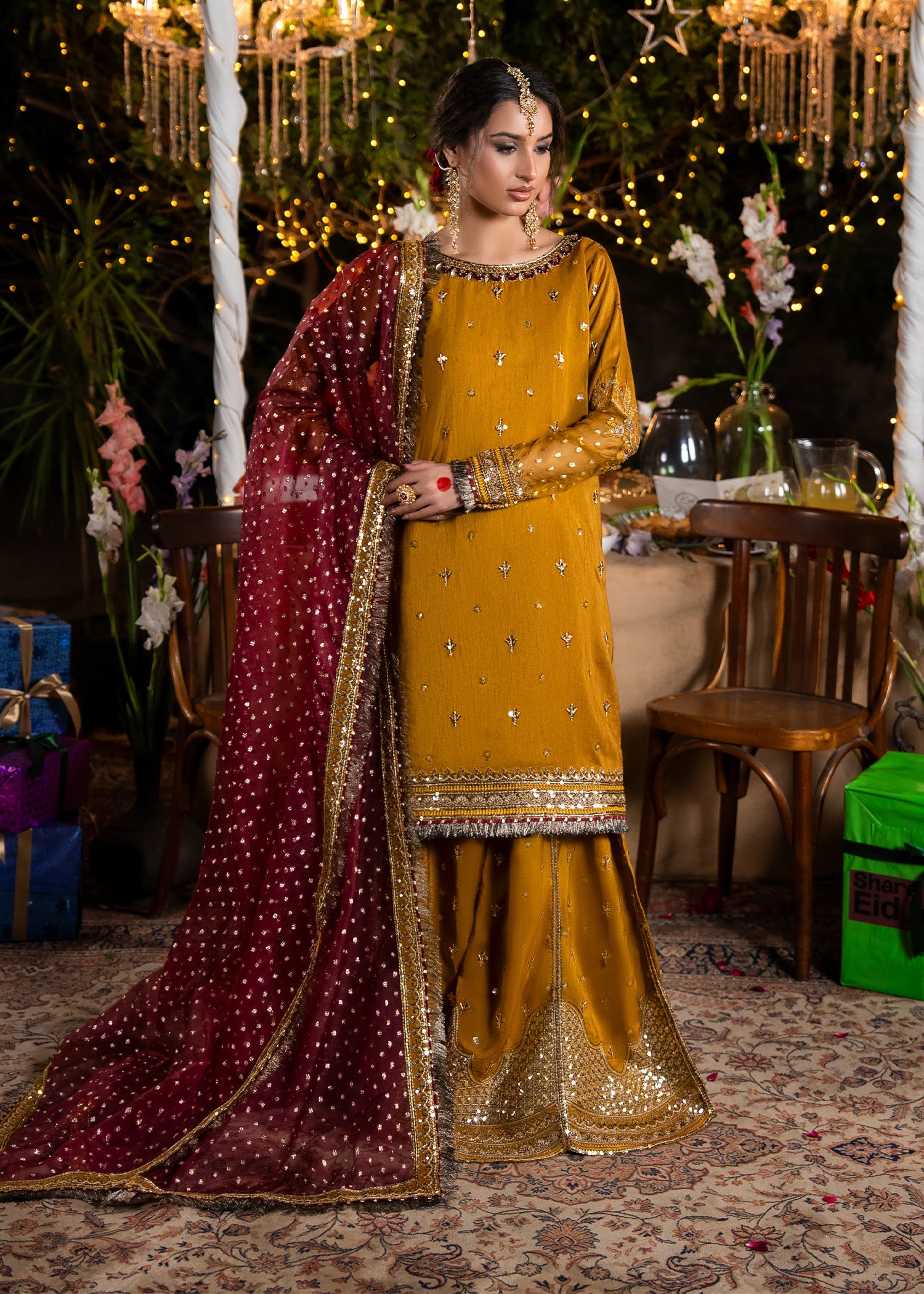 raw silk Sharara in Mustard