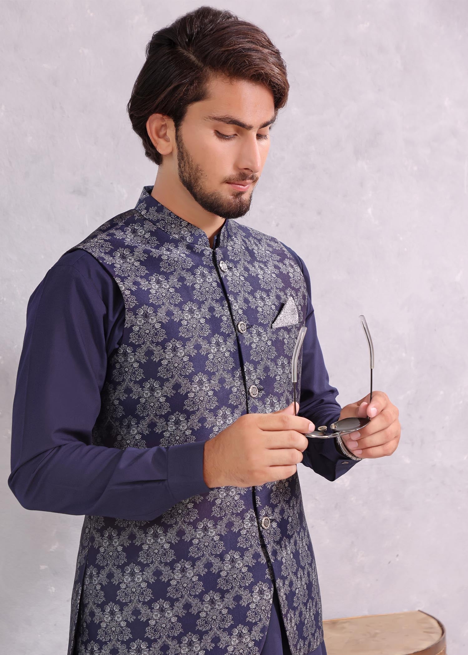 jamawar Waistcoat in Blue