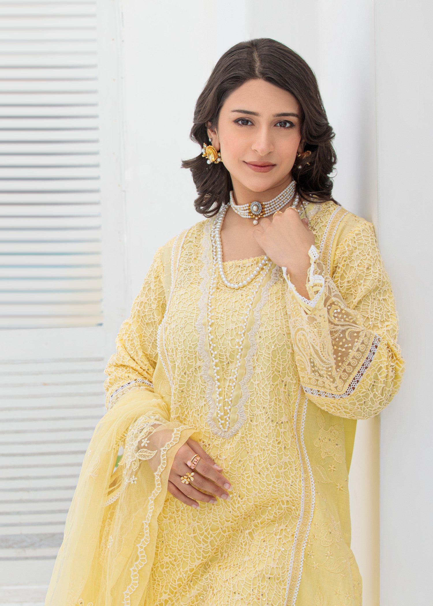 cotton net Kurta Set in Yellow