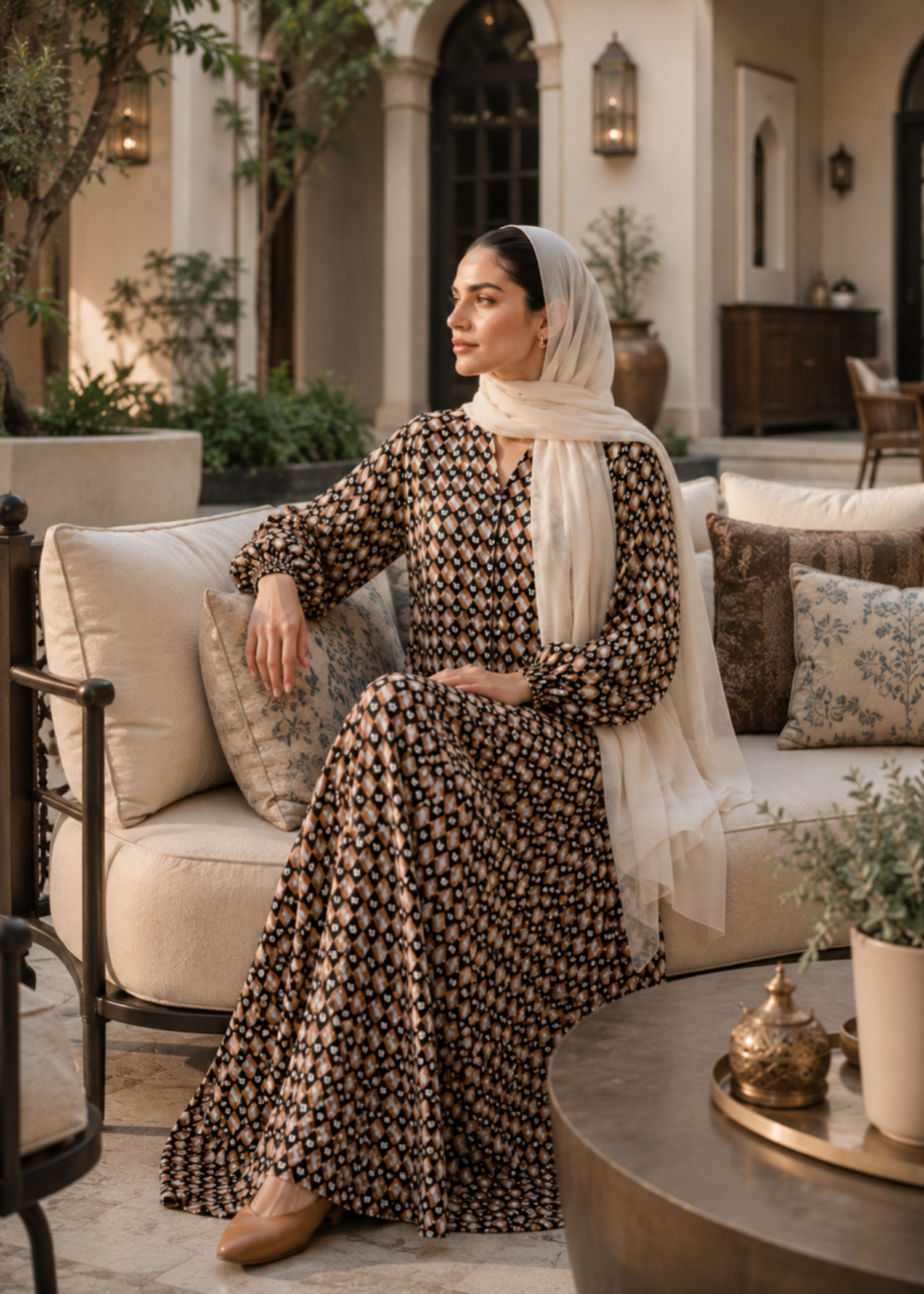 lawn Abaya in Camel brown