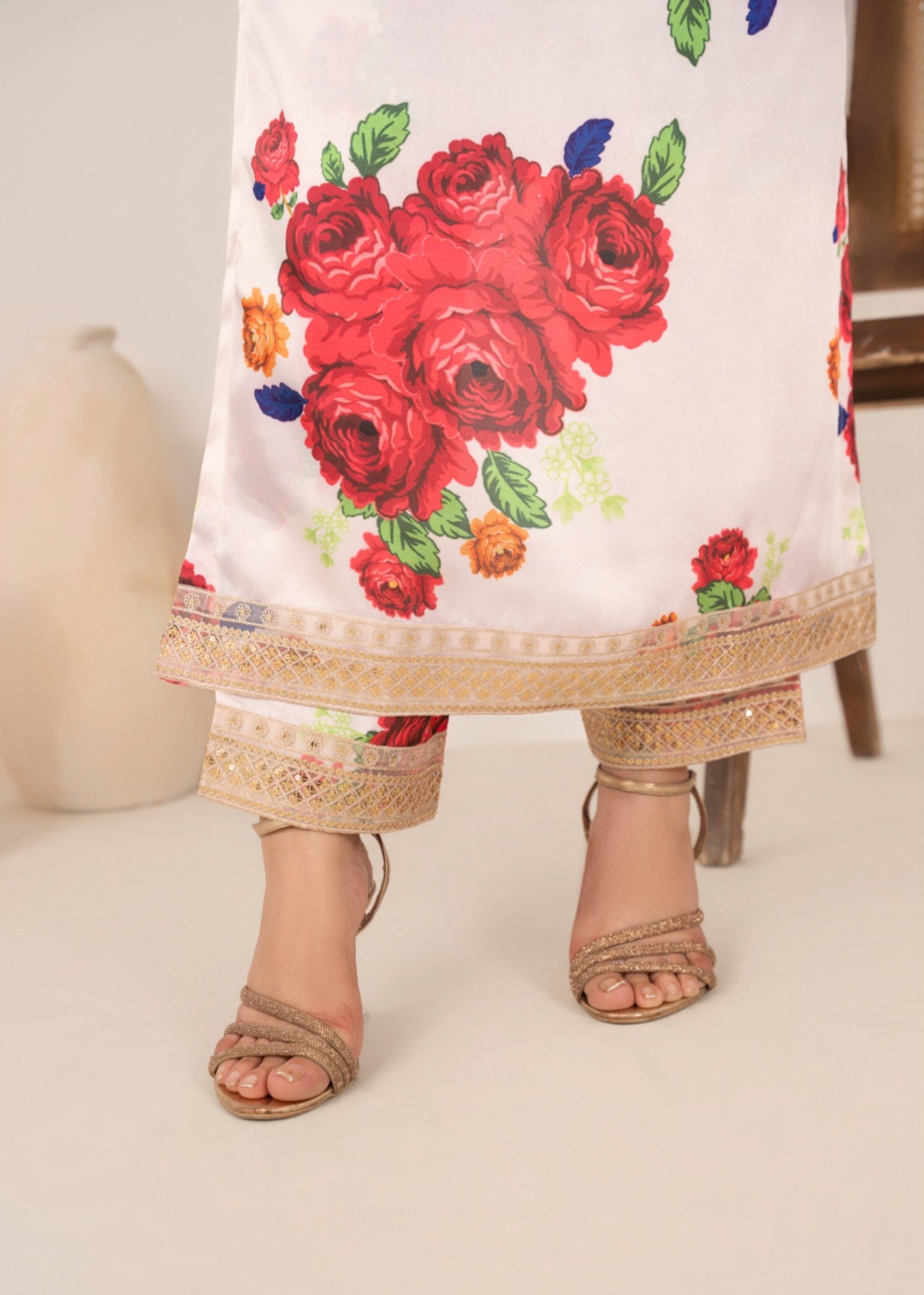 silk charmeuse Kurta Set in Off-white
