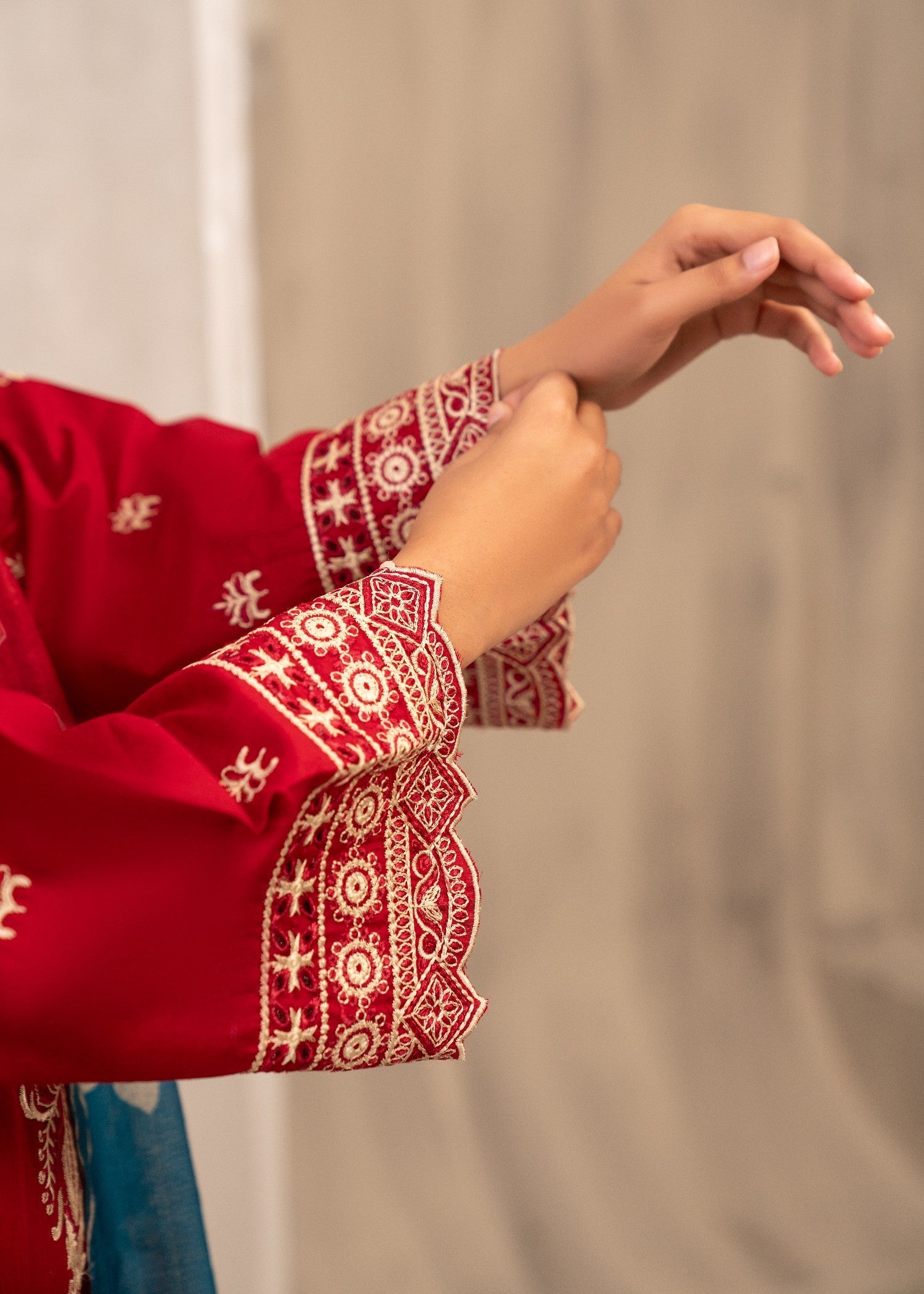 lawn cotton Kurta Set in Crimson