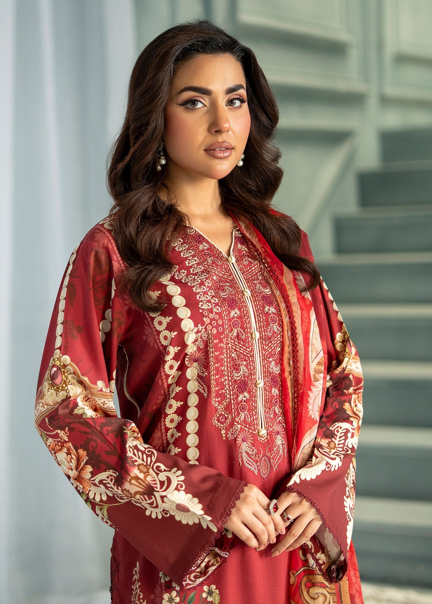 linen Kurta Set in Rust red