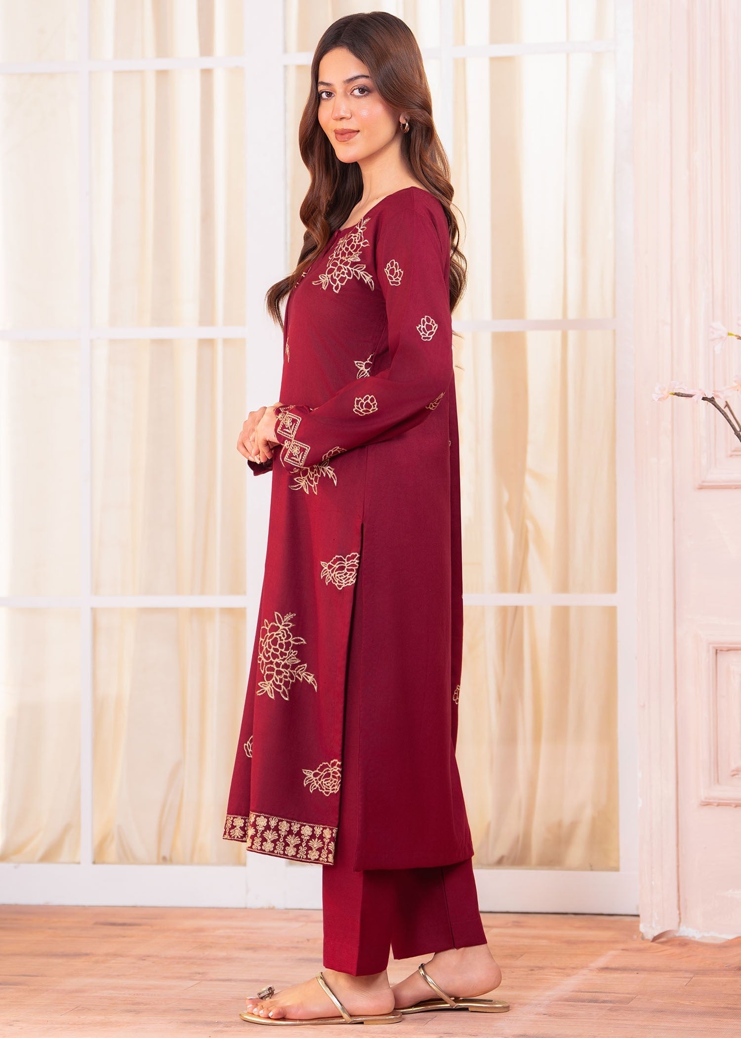 wool viscose Kurta Set in Maroon